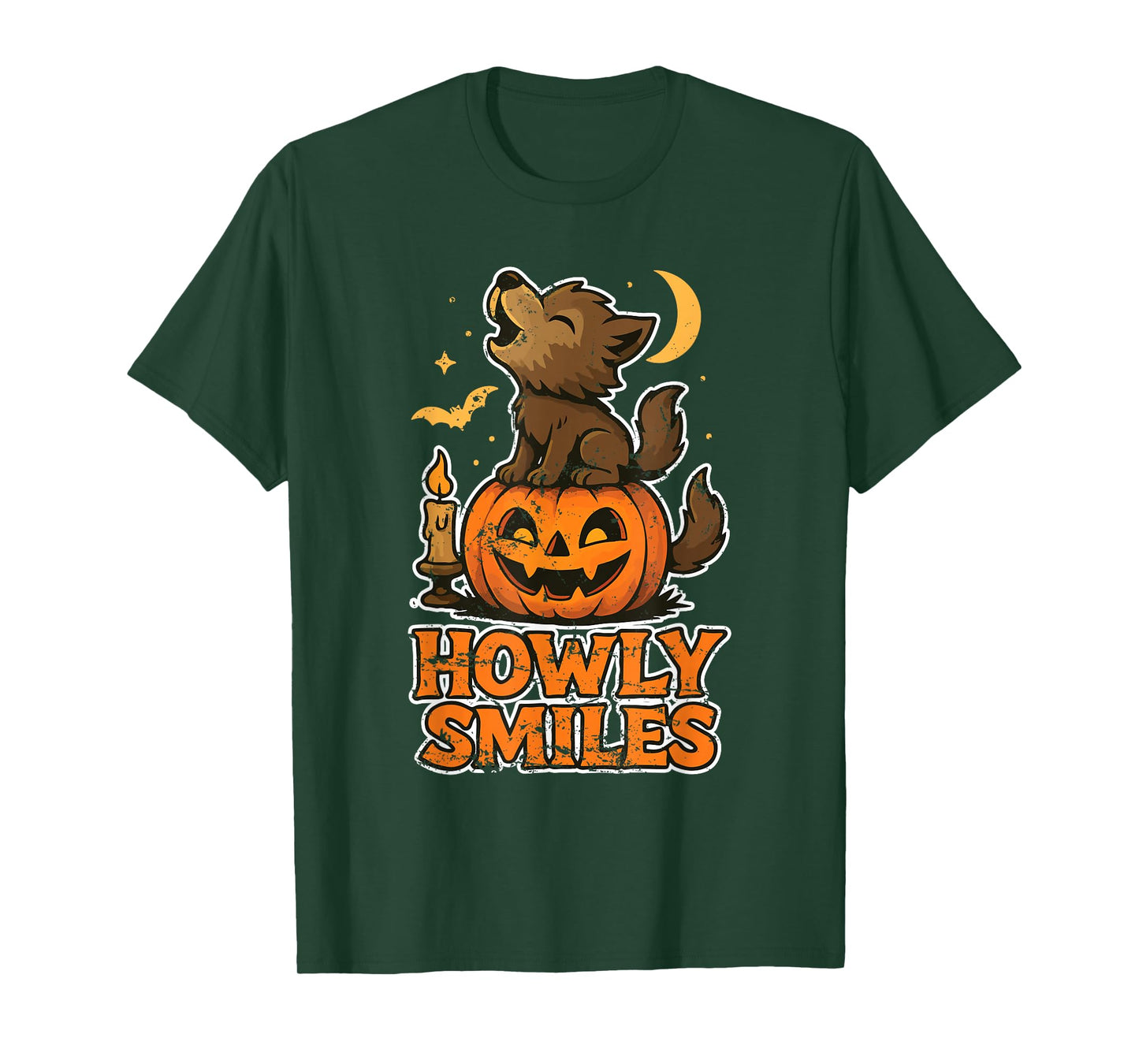 Howly Smiles Wolf on Pumpkin T-Shirt
