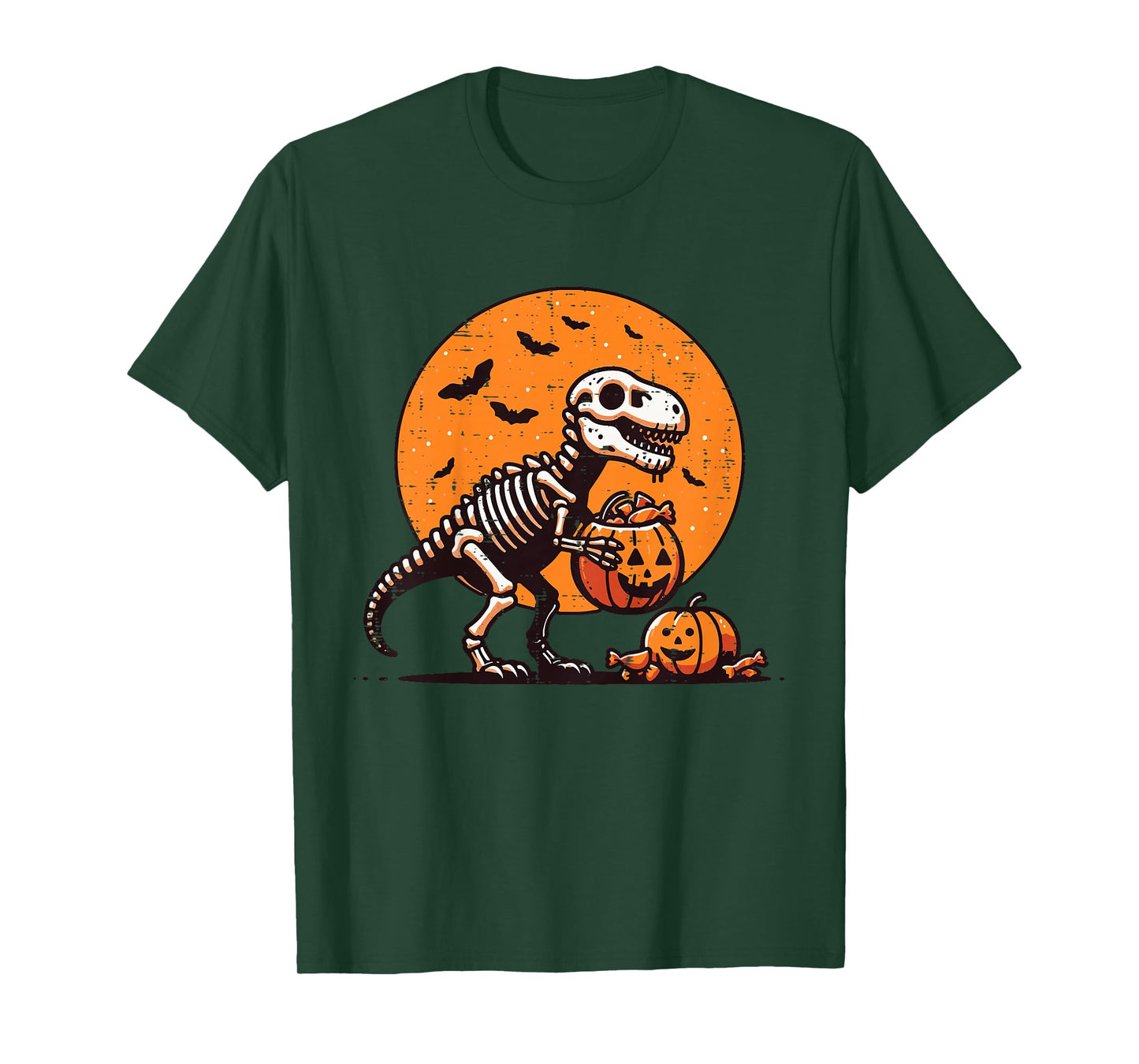 Kids Halloween Dino Skeleton Trick Treat Trex Costume Boys Kids T-Shirt
