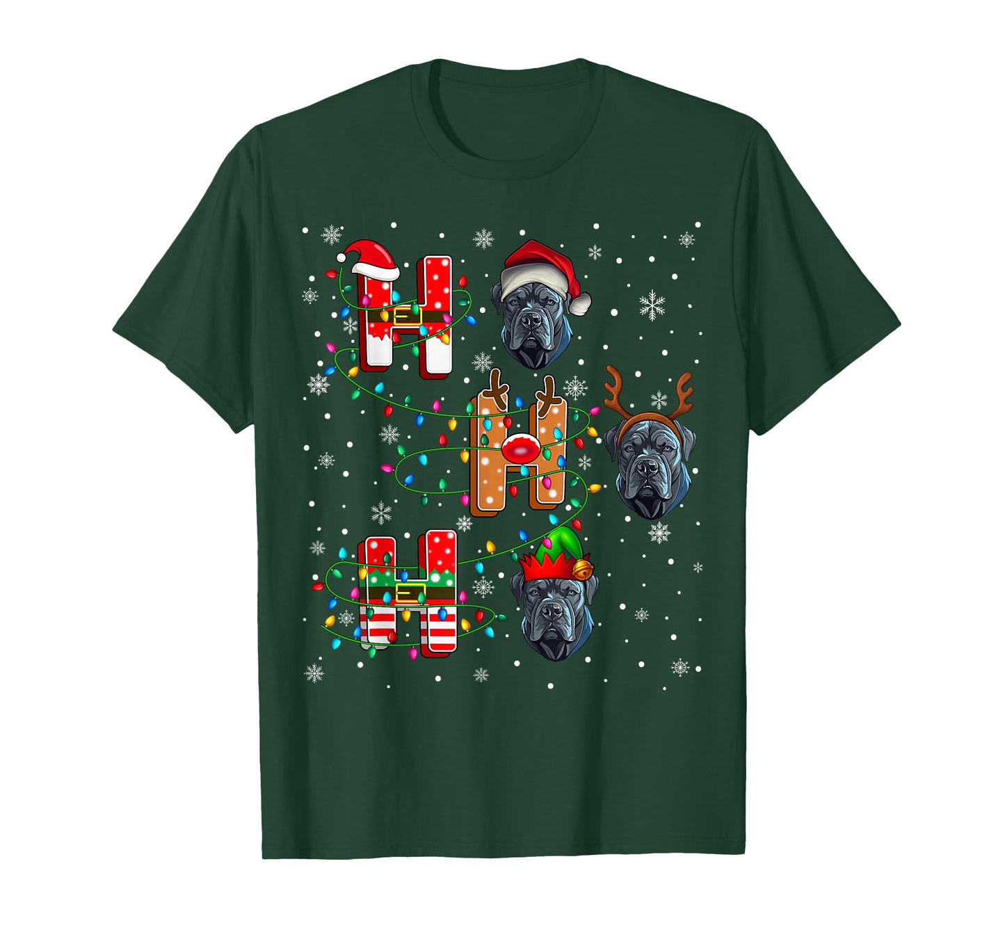 Ho Ho Ho Santa Reindeer Hat Elf Matching Cane Corso Dog Xmas T-Shirt