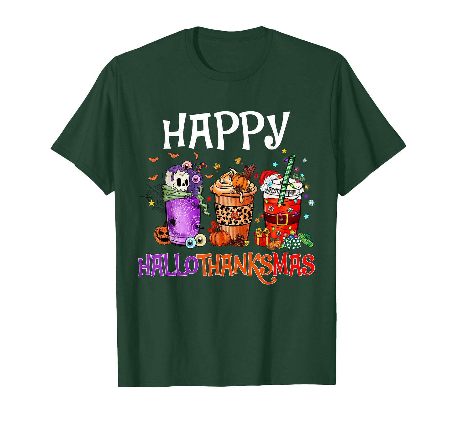 Happy Halloween Thanksgiving Christmas Season Coffee Latte T-Shirt