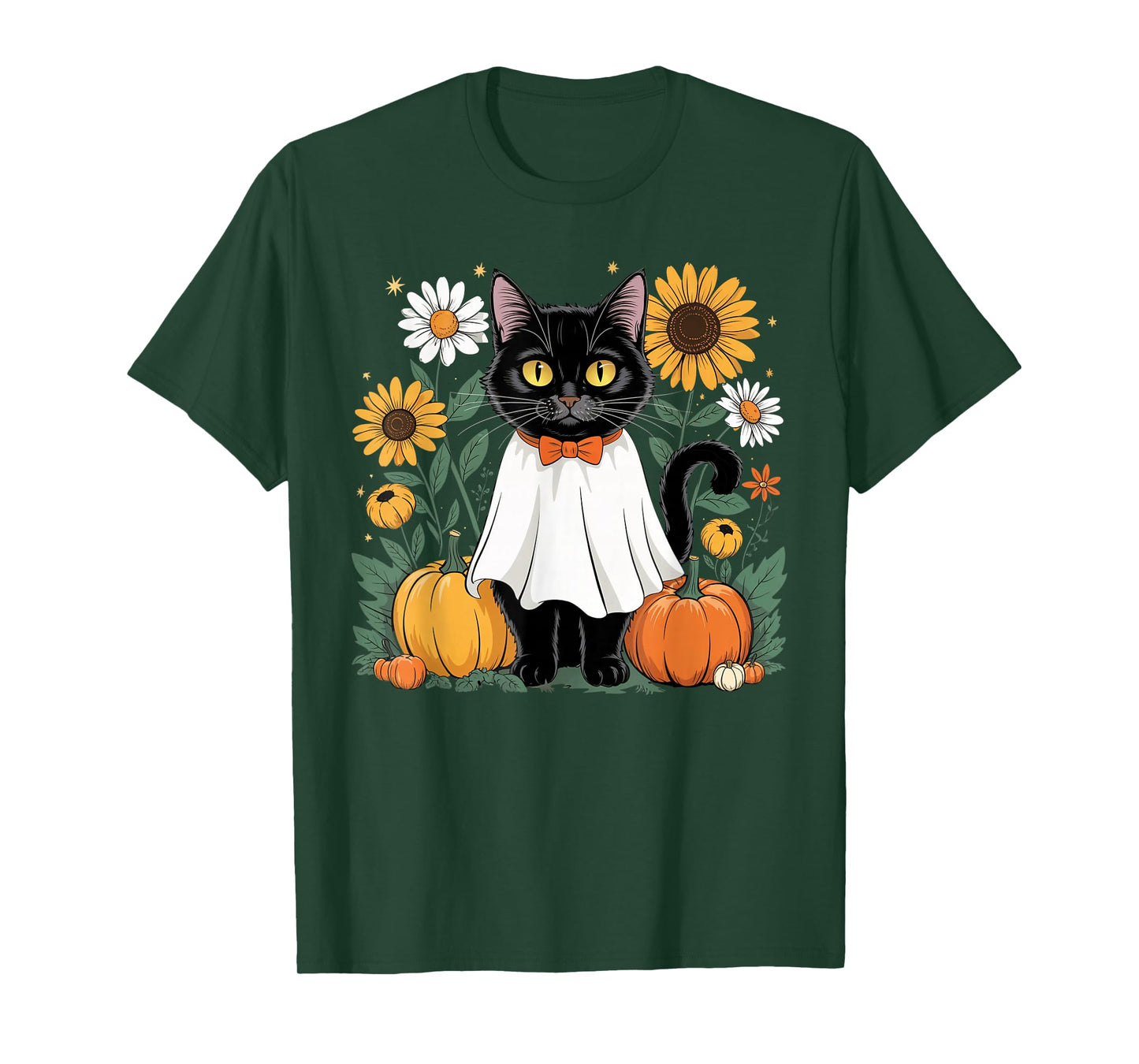 Womens Halloween Ghost Black Cat Ghost Halloween Girls T-Shirt