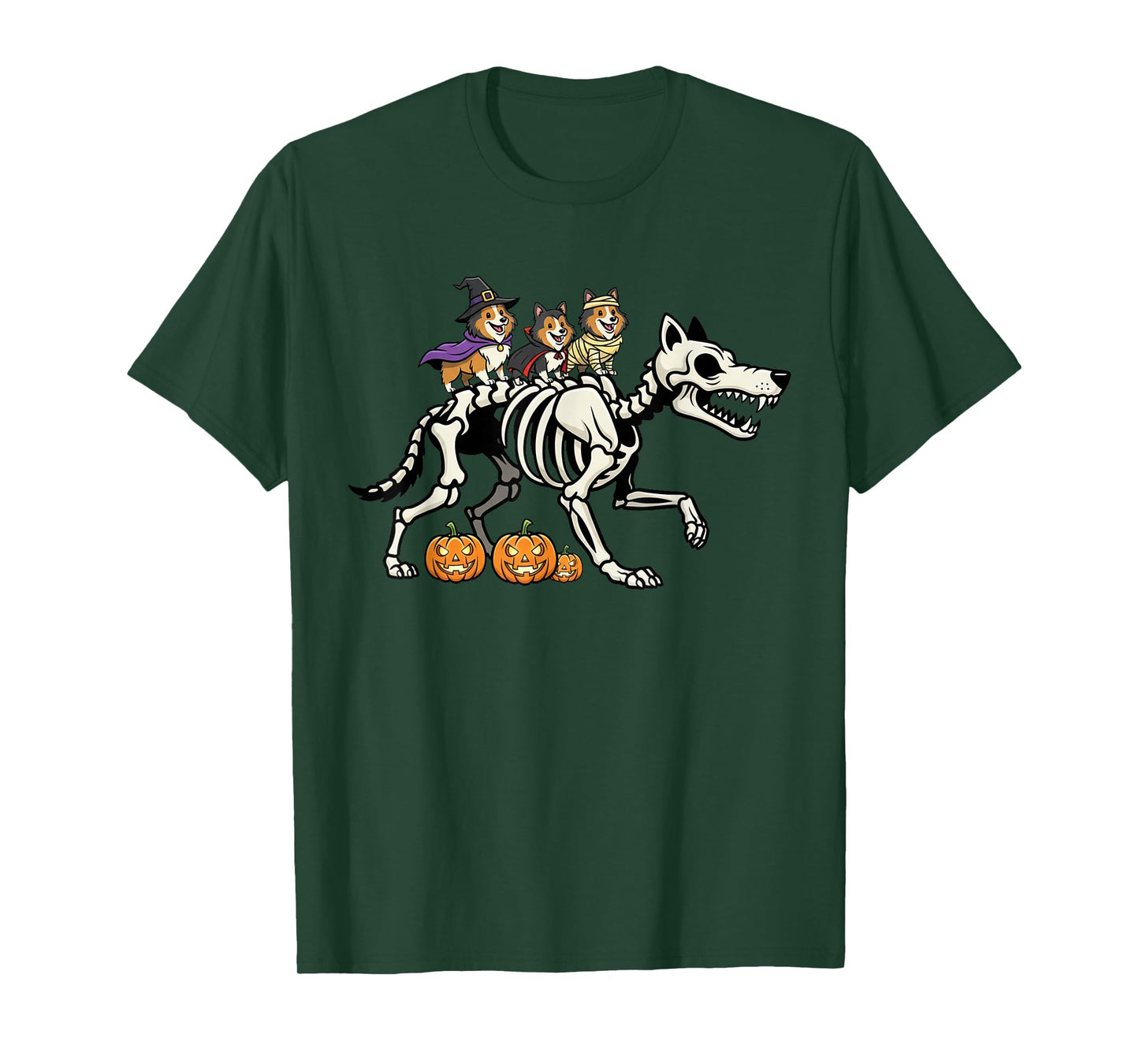 Shetland Sheepdog Skeleton Mummy Witch Halloween Mens Womens T-Shirt