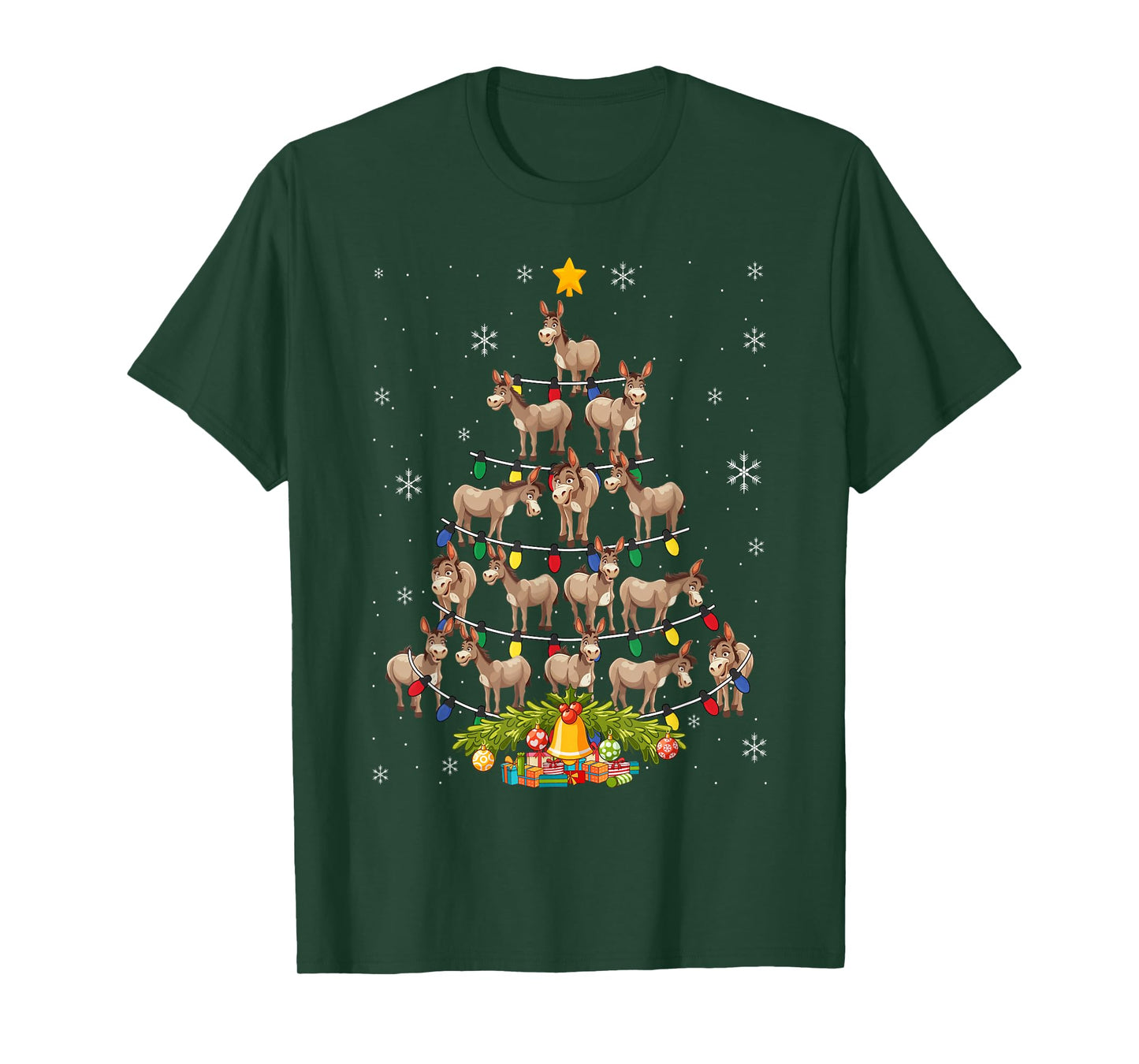 Donkey Christmas Tree Santa Hat Lights Xmas T-Shirt