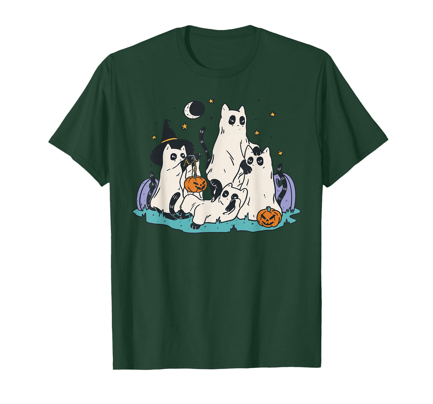 Halloween Ghost Cats Trick Or Treat Fun Design T-Shirt