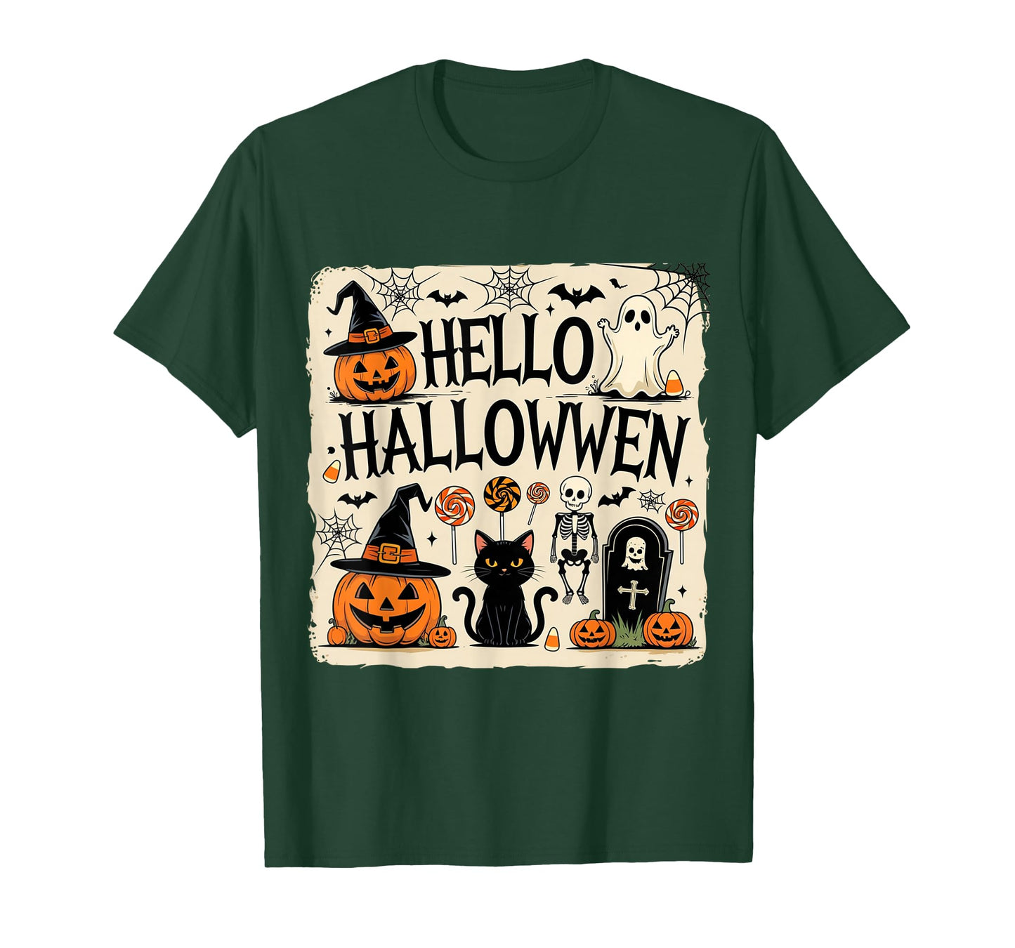Hello Halloween Vintage Design – Pumpkin Skeleton T-Shirt