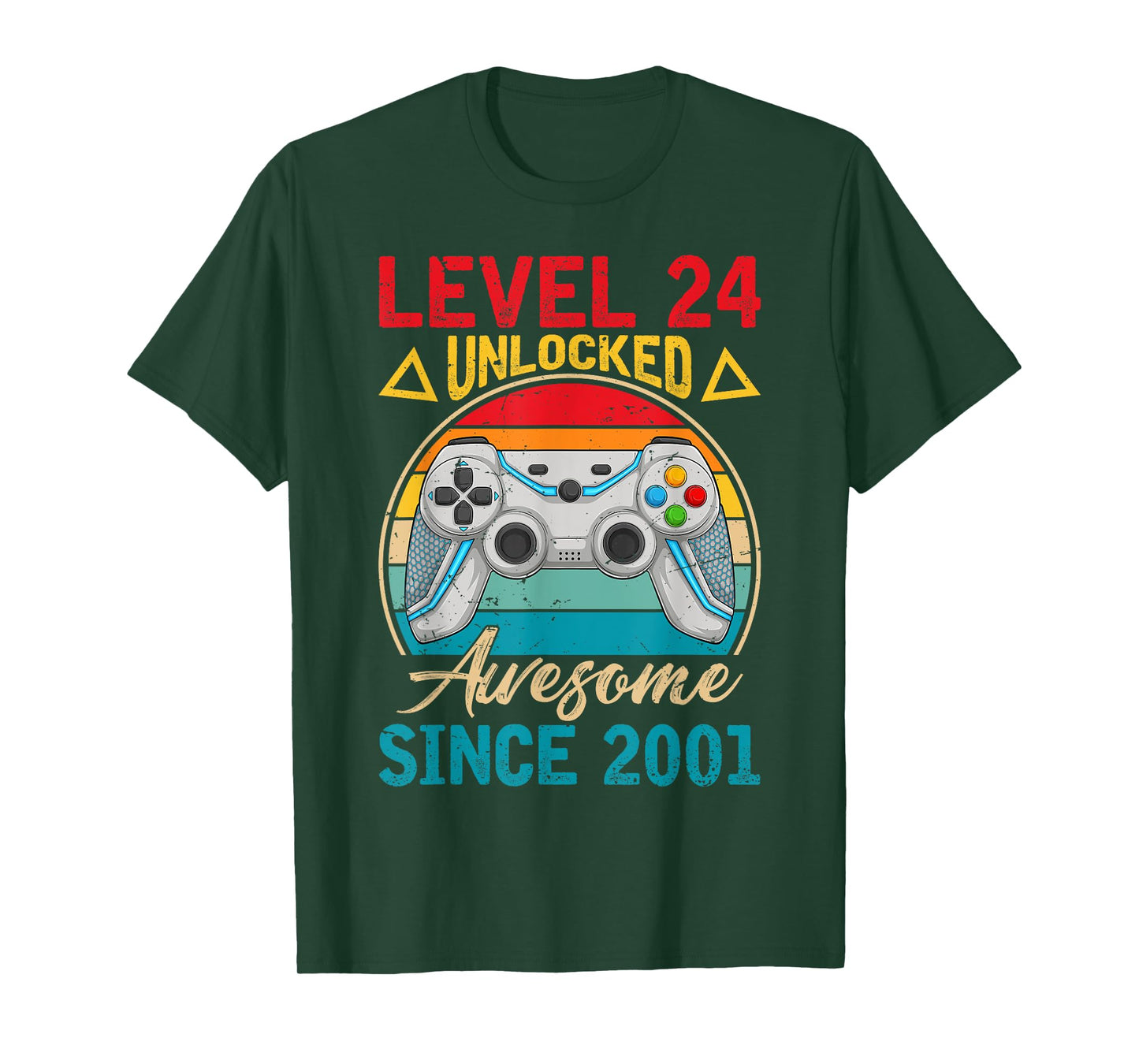 Level 24 Unlocked Awesome Since 2001 Retro 24th Birthday T-Shirt