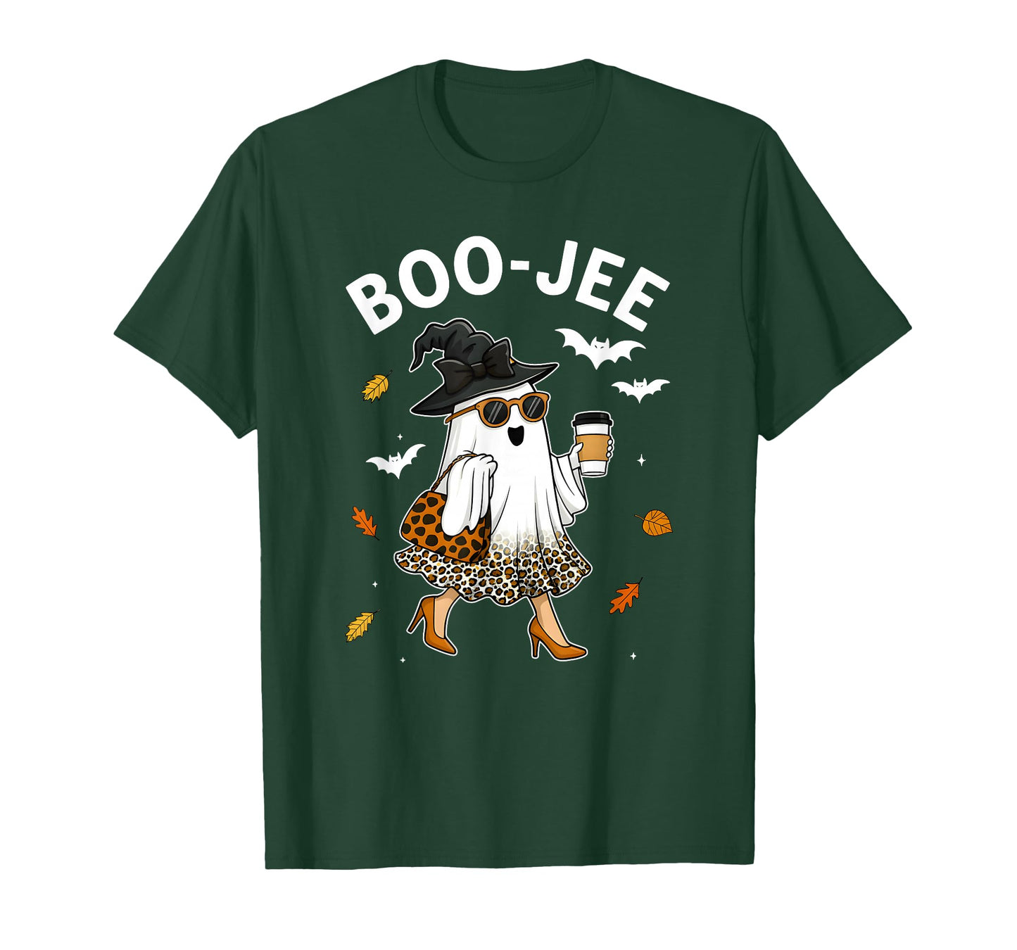 Coquette Leopard Ghost Coffee Boo-JEE Halloween Boujee Ghost T-Shirt