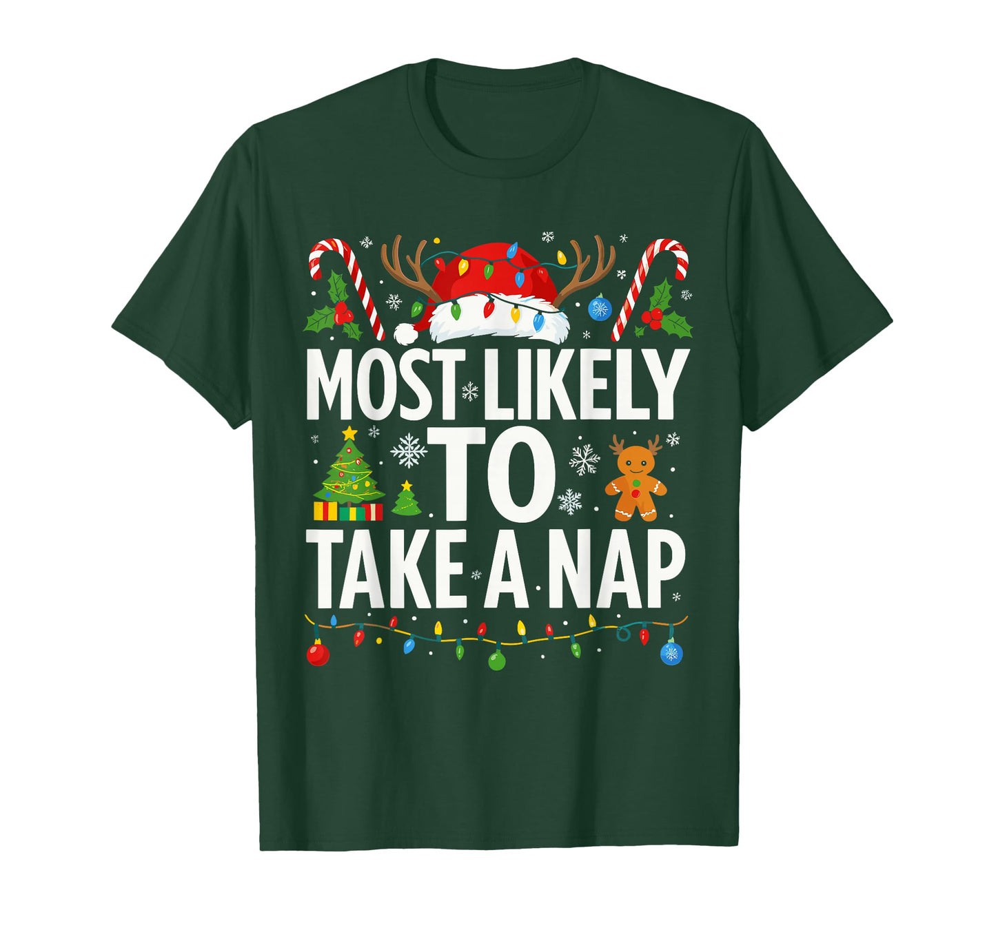 Most Likely to Nap on Christmas Shirt Men, Funny Xmas Lazy T-Shirt