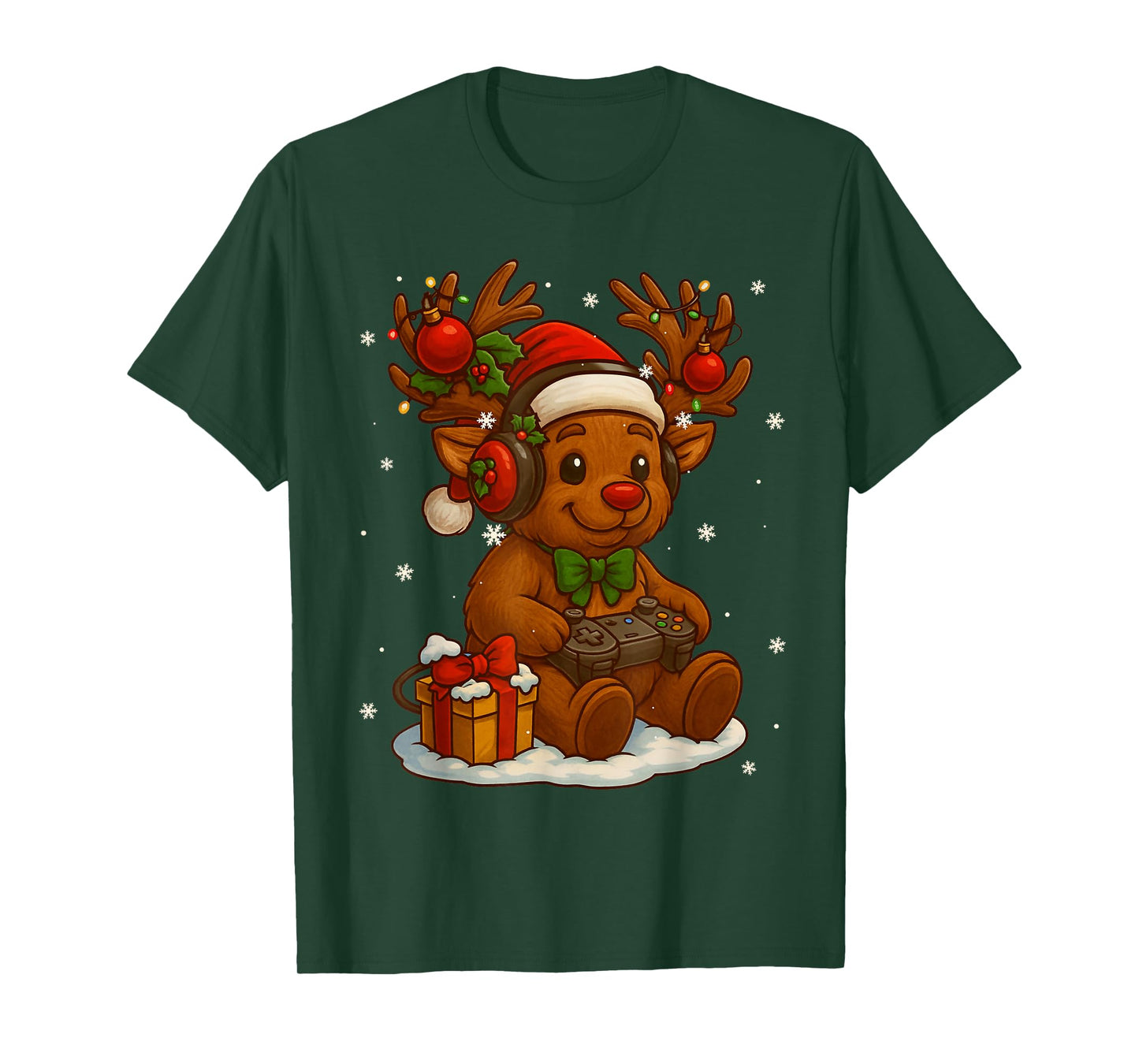 Cute Rudolph Red Nose Gaming Santa Hat Christmas Xmas Boy T-Shirt