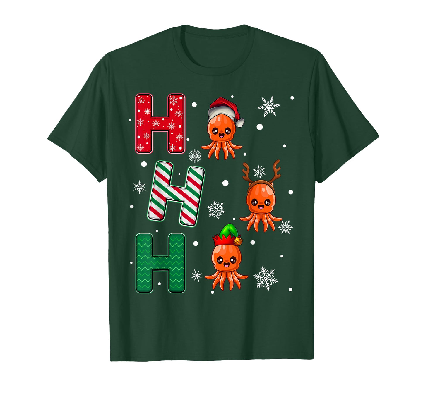 Ho Ho Ho Squid Animal Matching Santa Elf Xmas T-Shirt