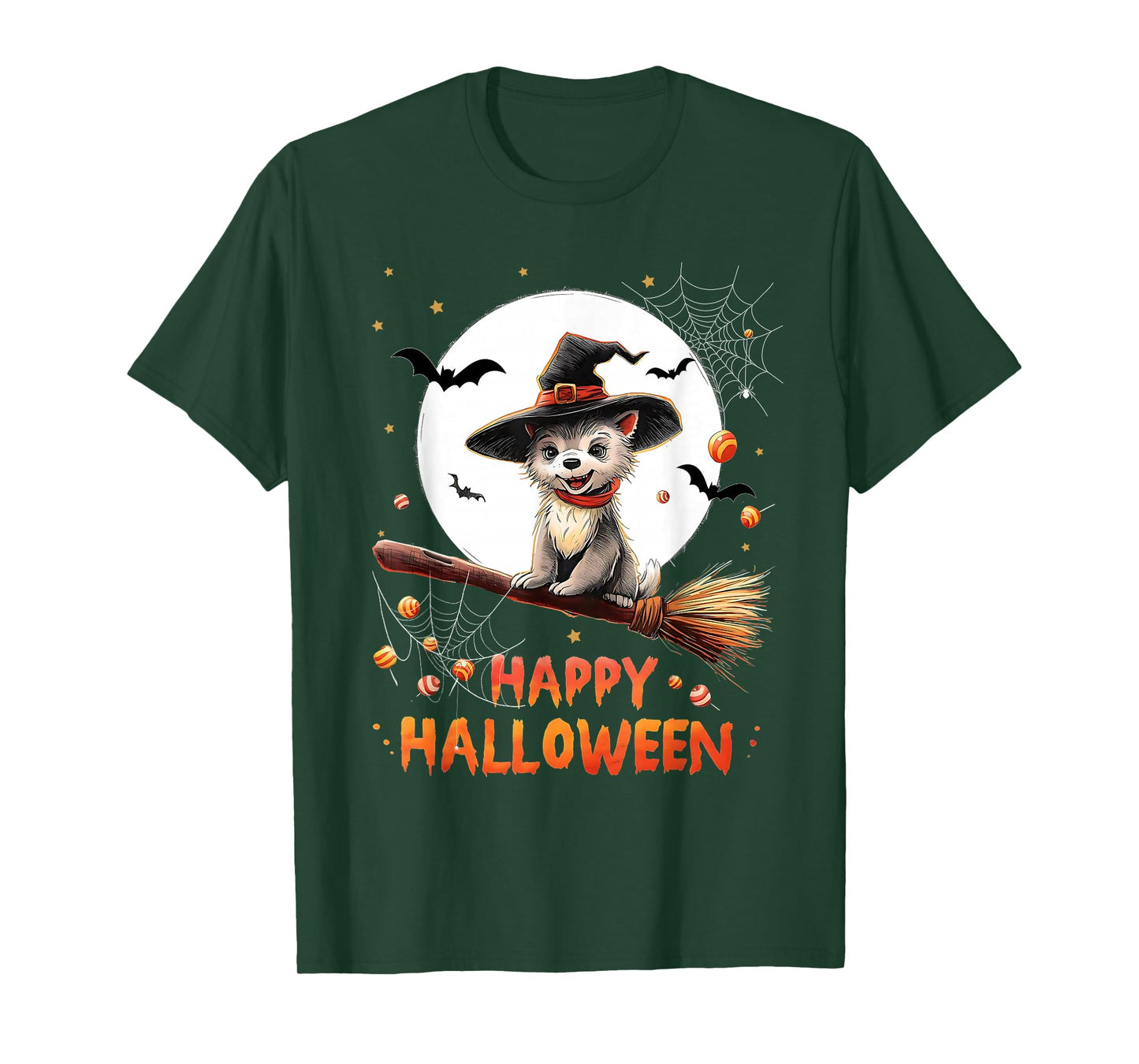 Funny Puppy Dog Witch Candy Spooky Ghost Halloween Costume T-Shirt