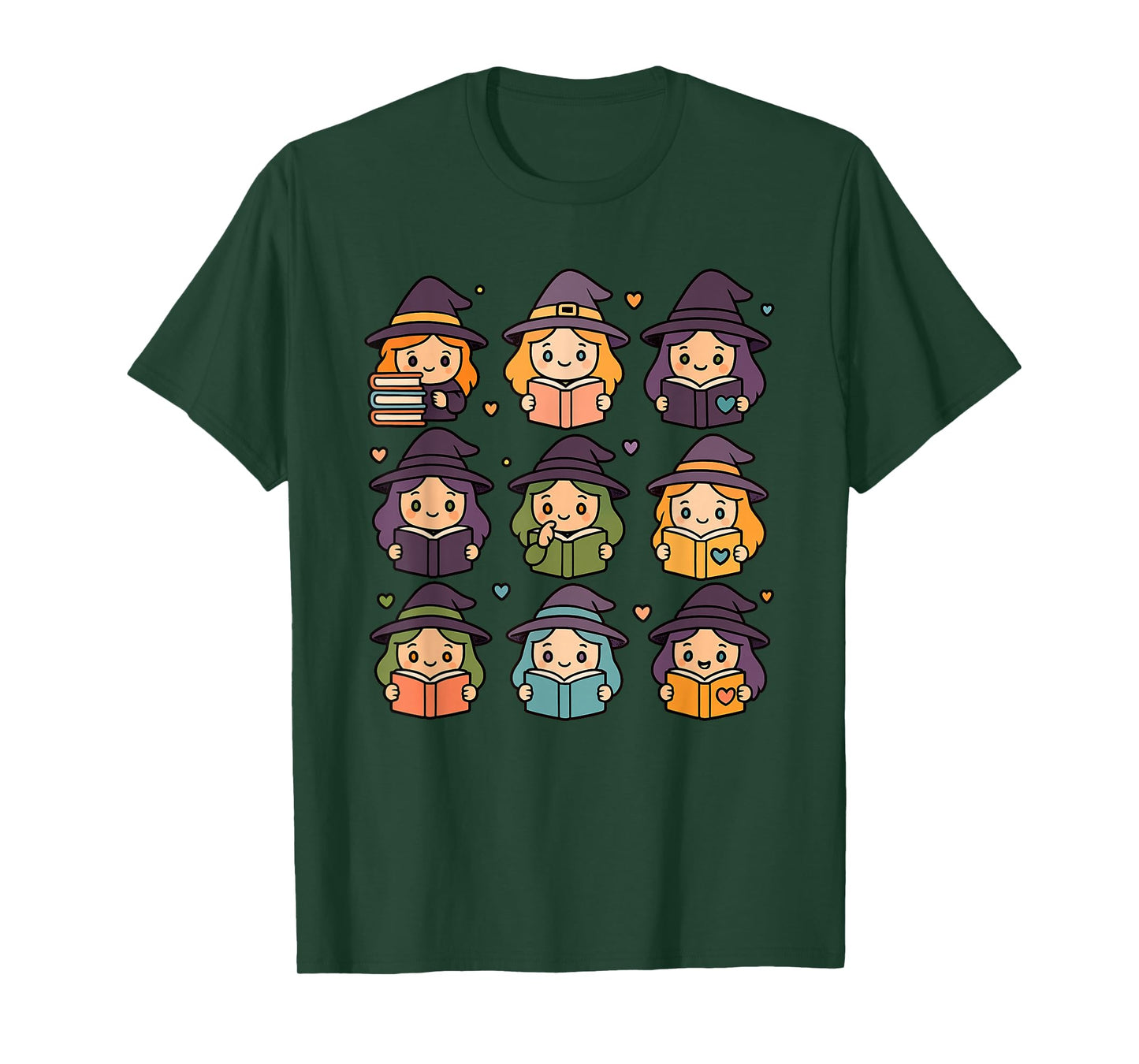 Halloween Witches Reading Books Pattern Spooky Kawaii Anime T-Shirt