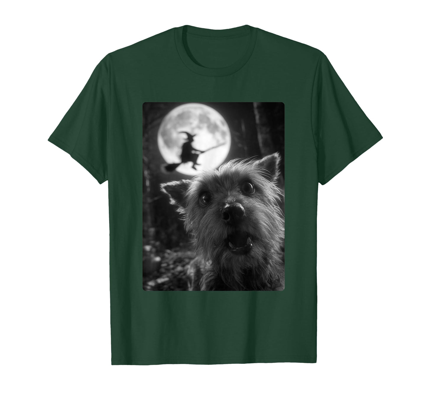 Funny Yorkshire Terrier Selfie Moon Flying Witch Halloween T-Shirt