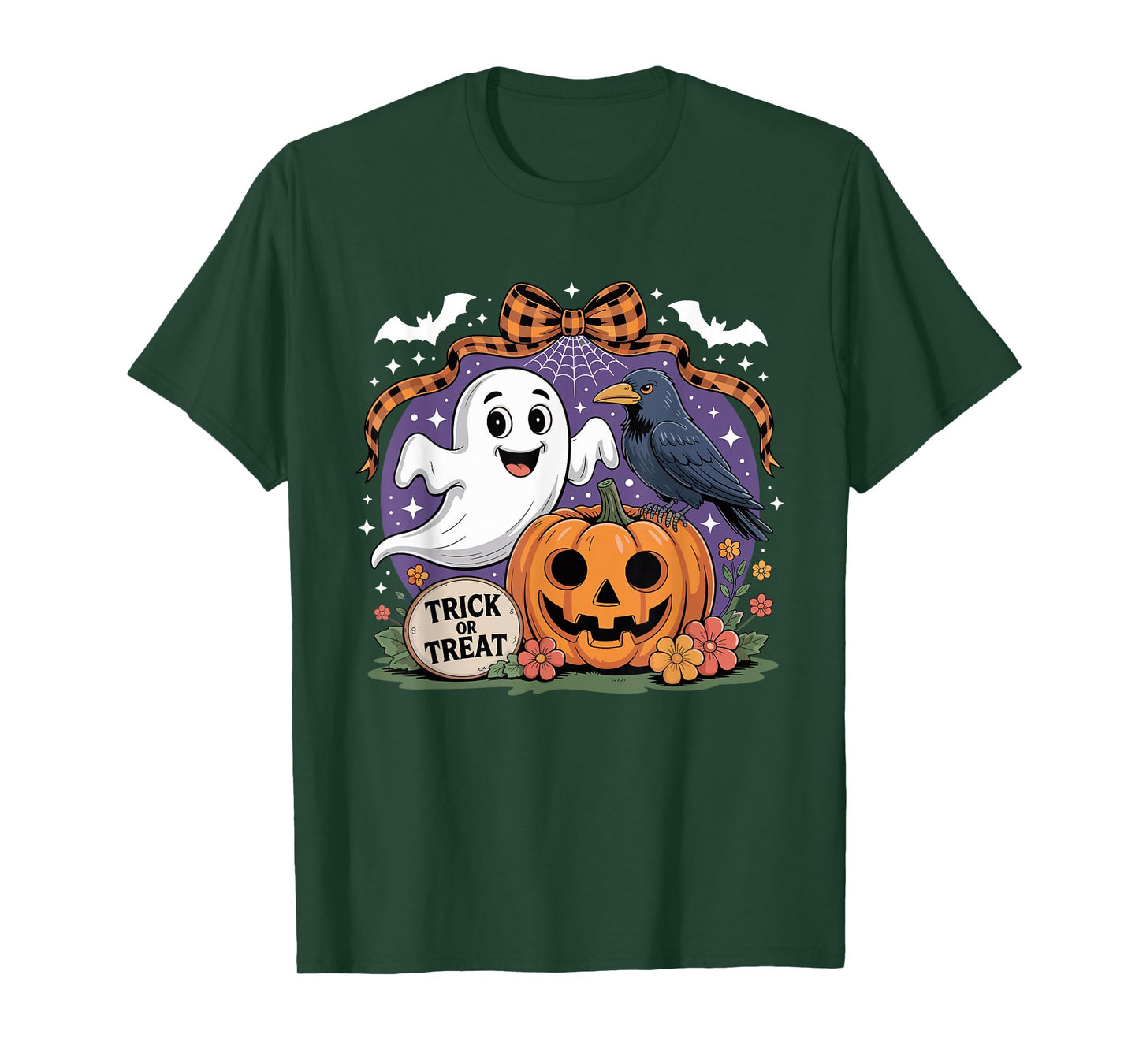 Coquette Floral Ghost Halloween Crow Spooky Trick Or Treat T-Shirt