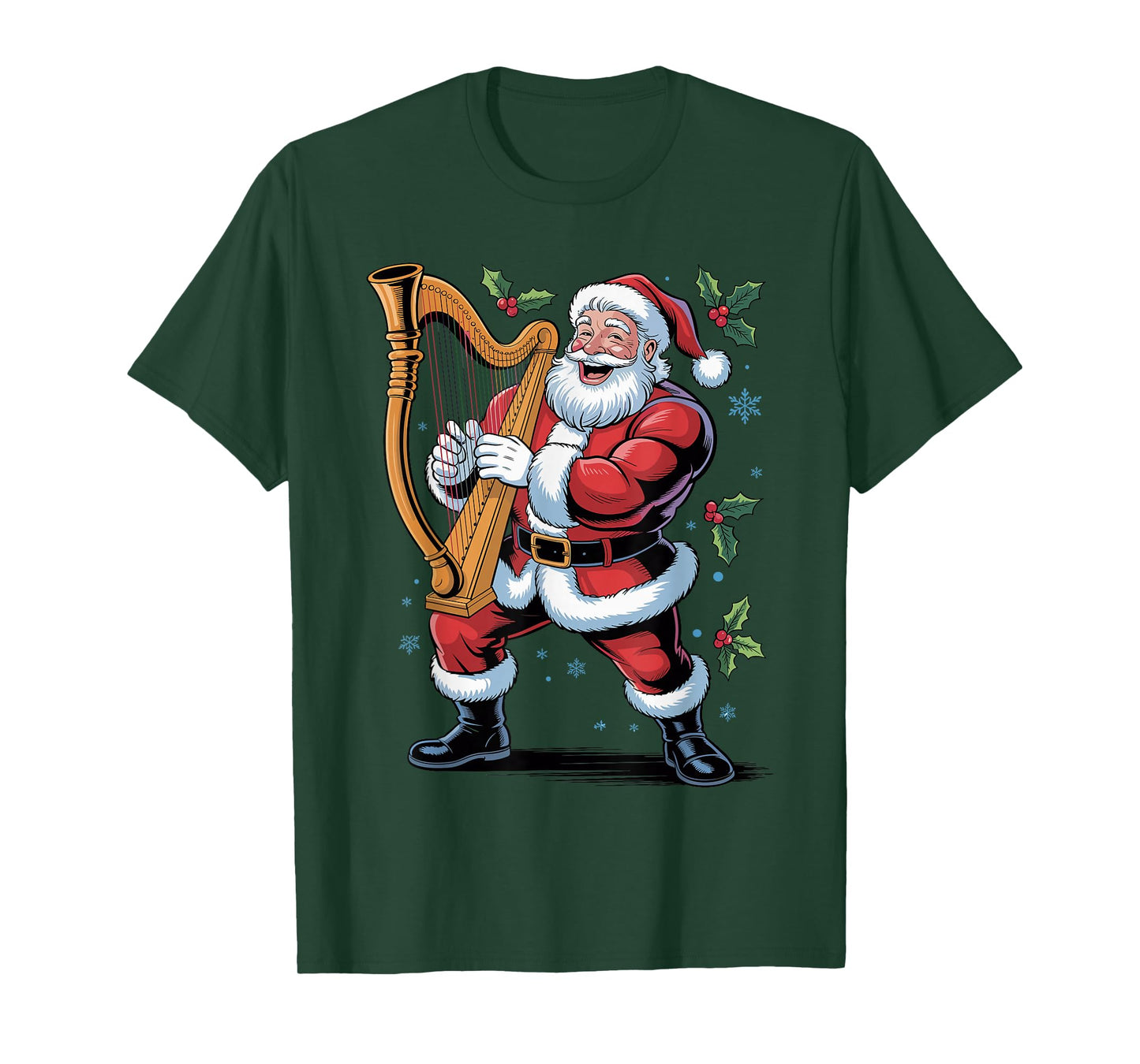 Santa Playing Harp Funny Holiday Chrismas Xmas Pajama T-Shirt