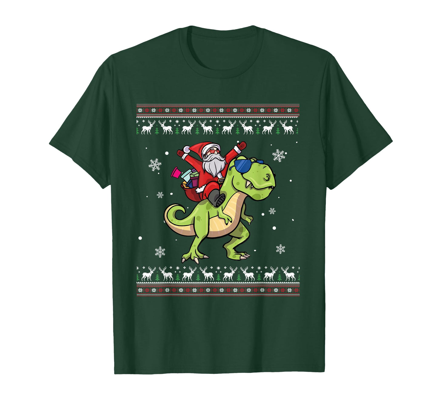 Santa Riding Dinosaur T rex Christmas Pajamas Men Boys Kids T-Shirt