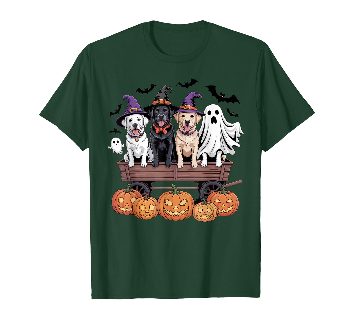 Labrador Halloween Wagon Witch Hats Ghost Pumpkins Matching T-Shirt