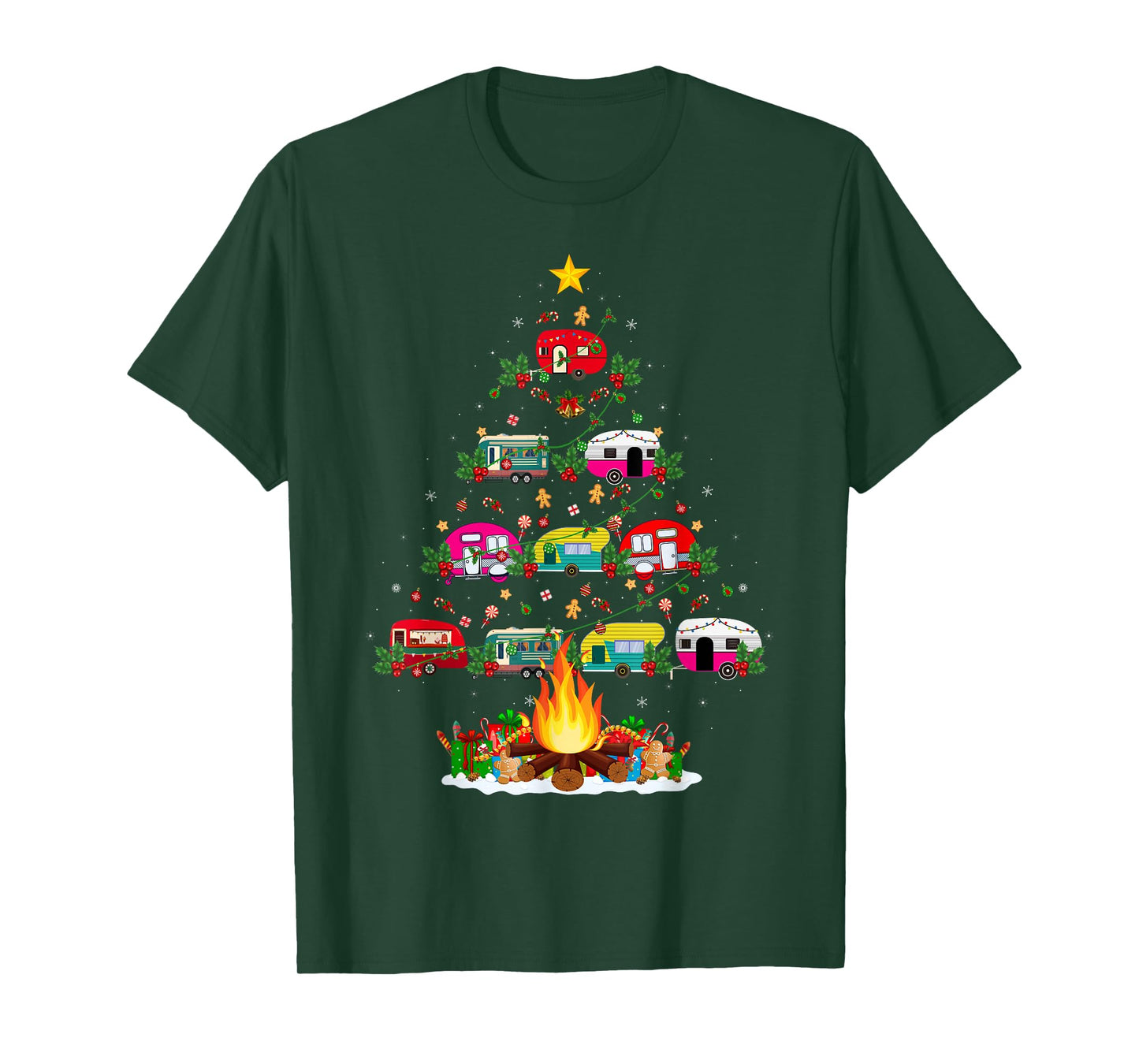 Camping Vehicle Christmas Lights Outdoors Camping Xmas Tree T-Shirt
