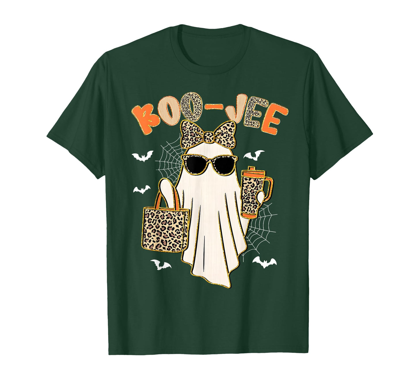 Coquette Leopard Ghost Coffee Boo-JEE Halloween Boujee Ghost T-Shirt