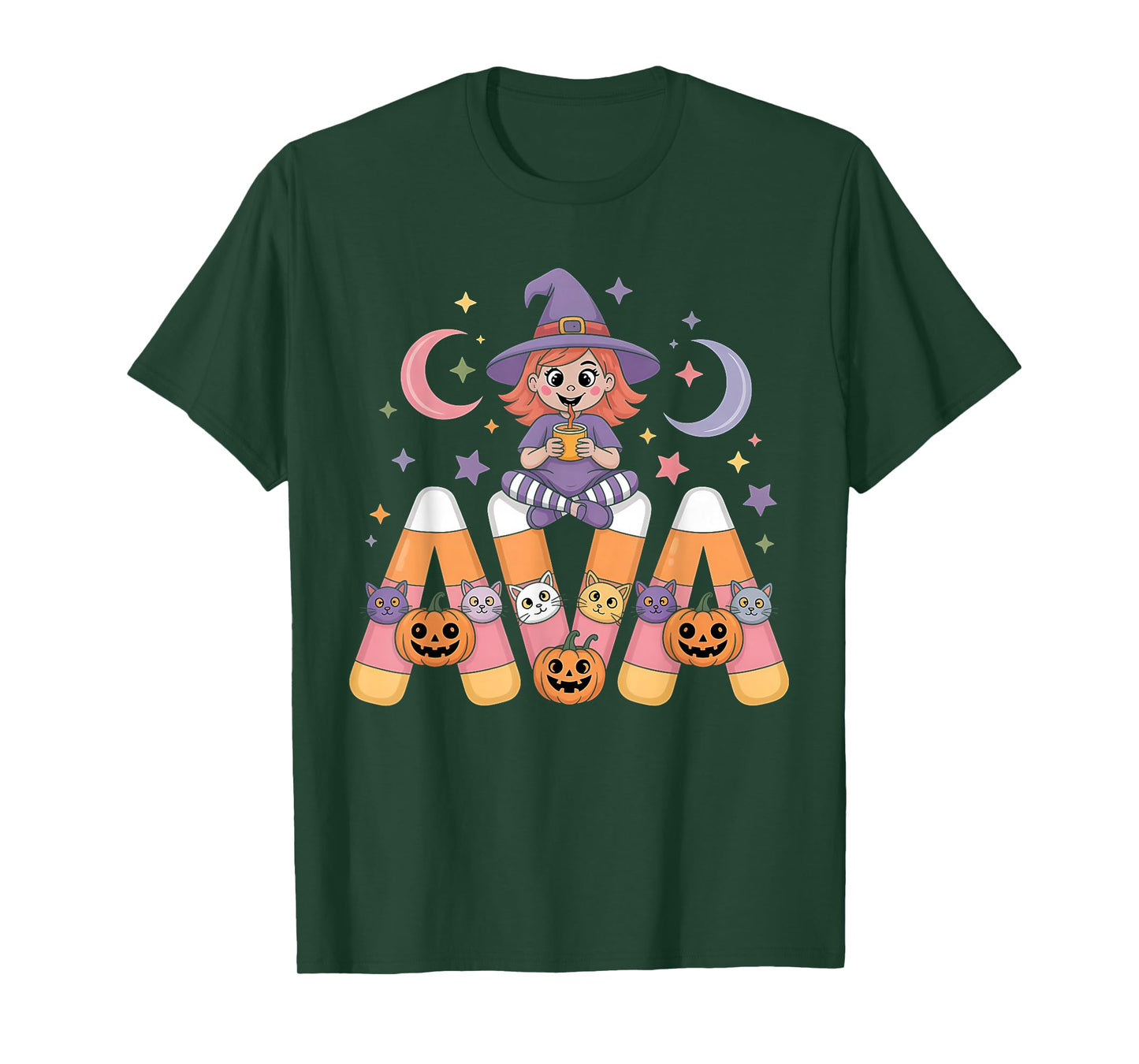 Ava Witch Candy Corn Cat Halloween Women and Girls T-Shirt