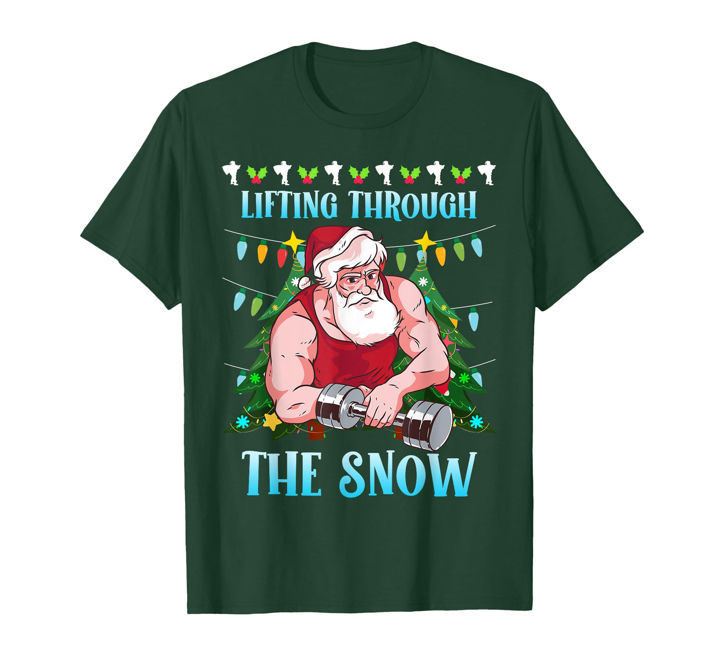 Santa Claus Lifting Through The Snow Funny Weight Training T-Shirt