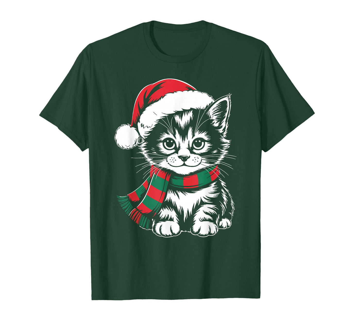 Kitten Xmas Santa Hat Scarf Christmas Costume T-Shirt
