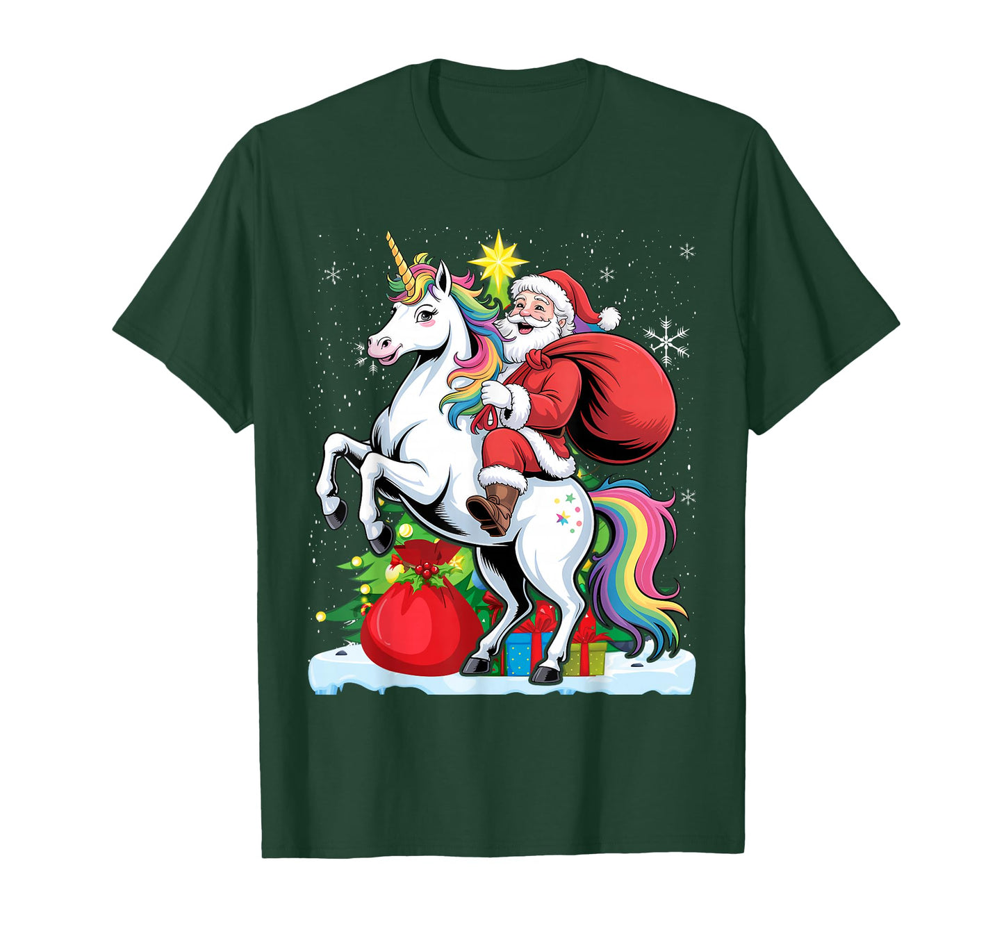 Funny Santa Claus Riding A Unicorn Cute Christmas Lover T-Shirt