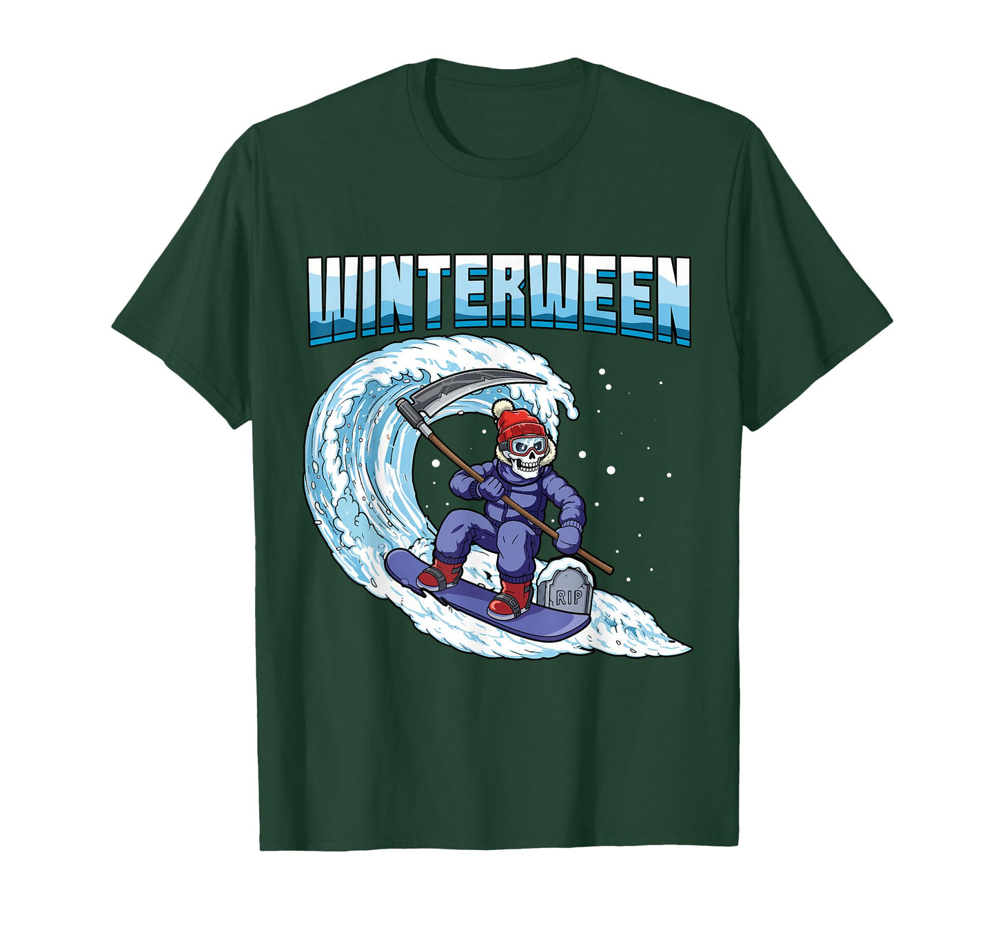 Winterween Winter Halloween Christmas Skeleton Snowboarding T-Shirt