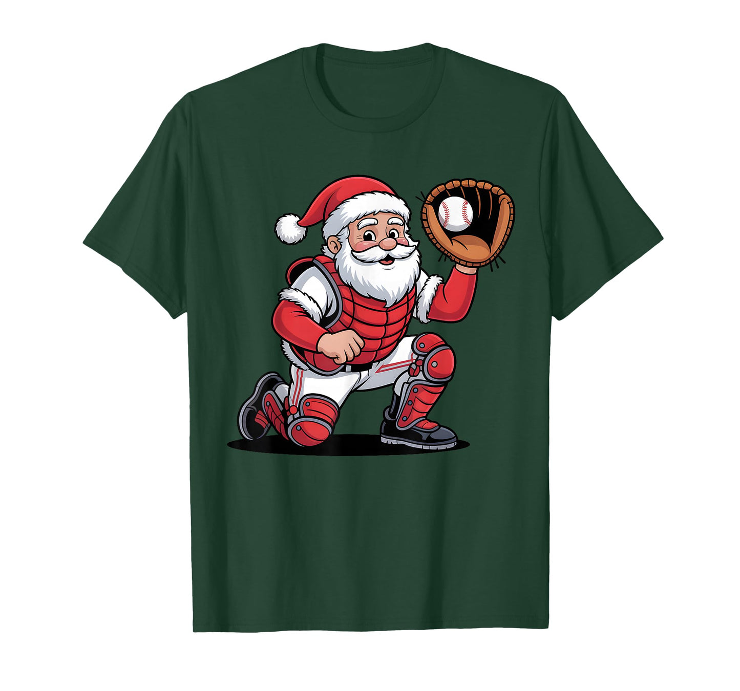 Santa Baseball Catcher Christmas Graphic Boys Kids Teens T-Shirt
