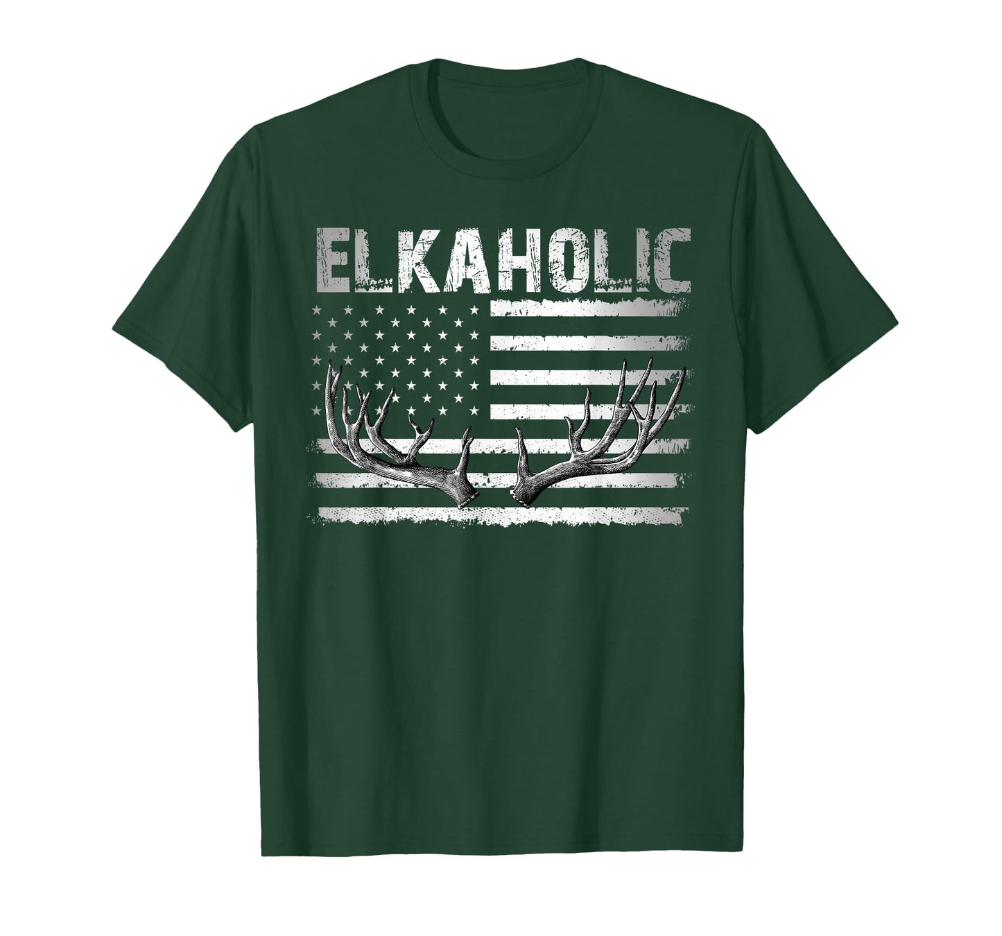 Elk Hunting Elkaholic Hunters Funny US Flag Hunting Lovers T-Shirt