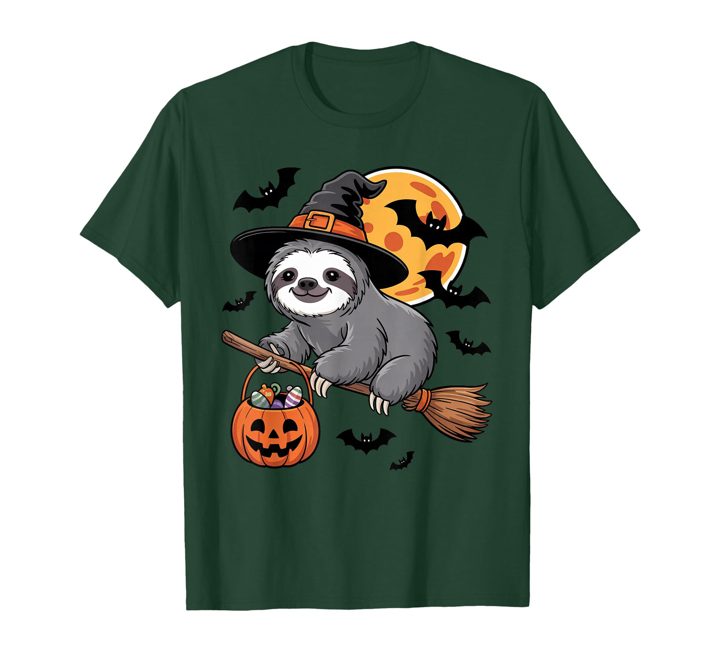 Cute Sloth Halloween Witch Hat Jack-o-Lantern Candy Bucket T-Shirt