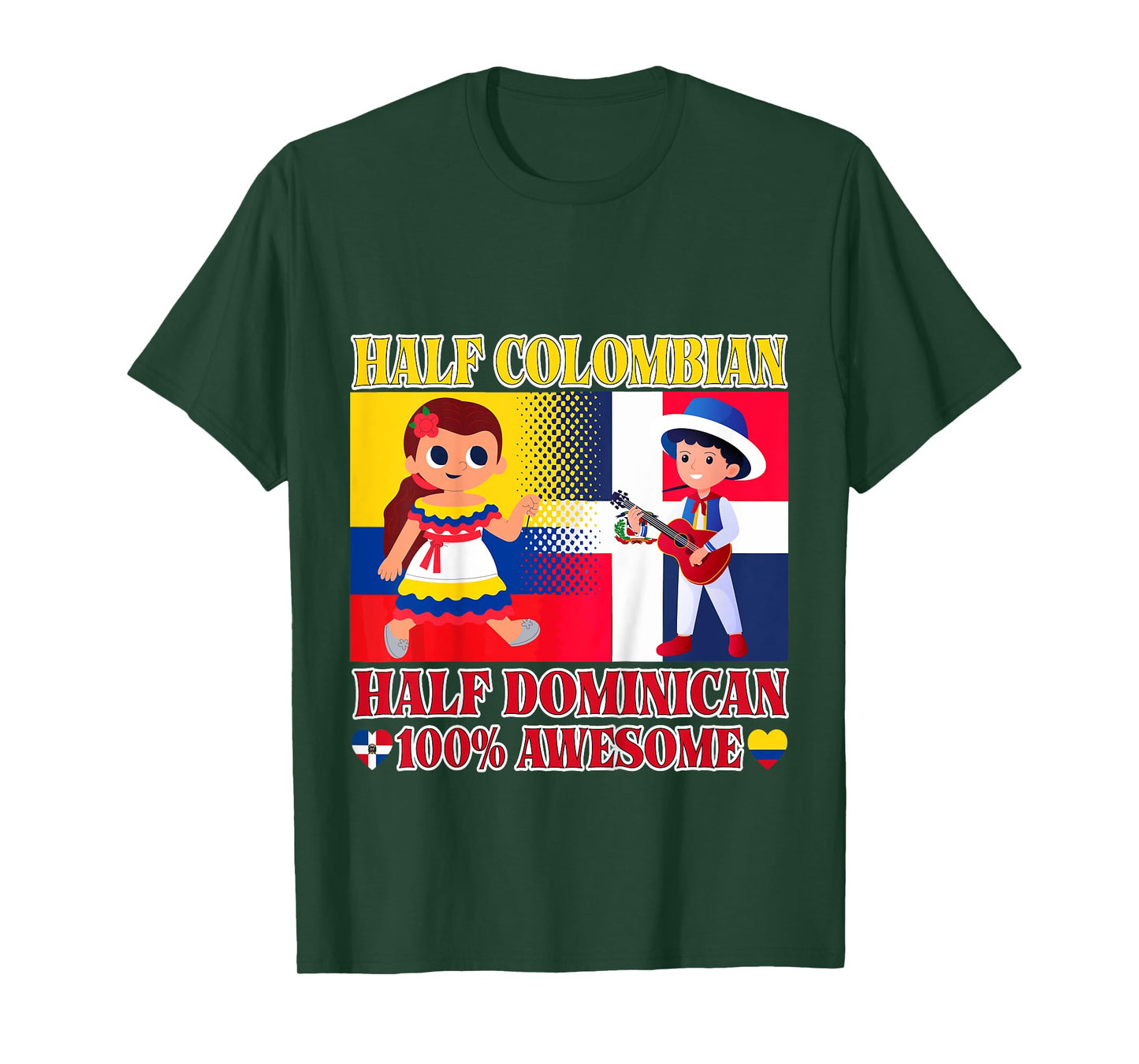 Half Colombian Half Dominican Republic Flag Toddler Girl Boy T-Shirt