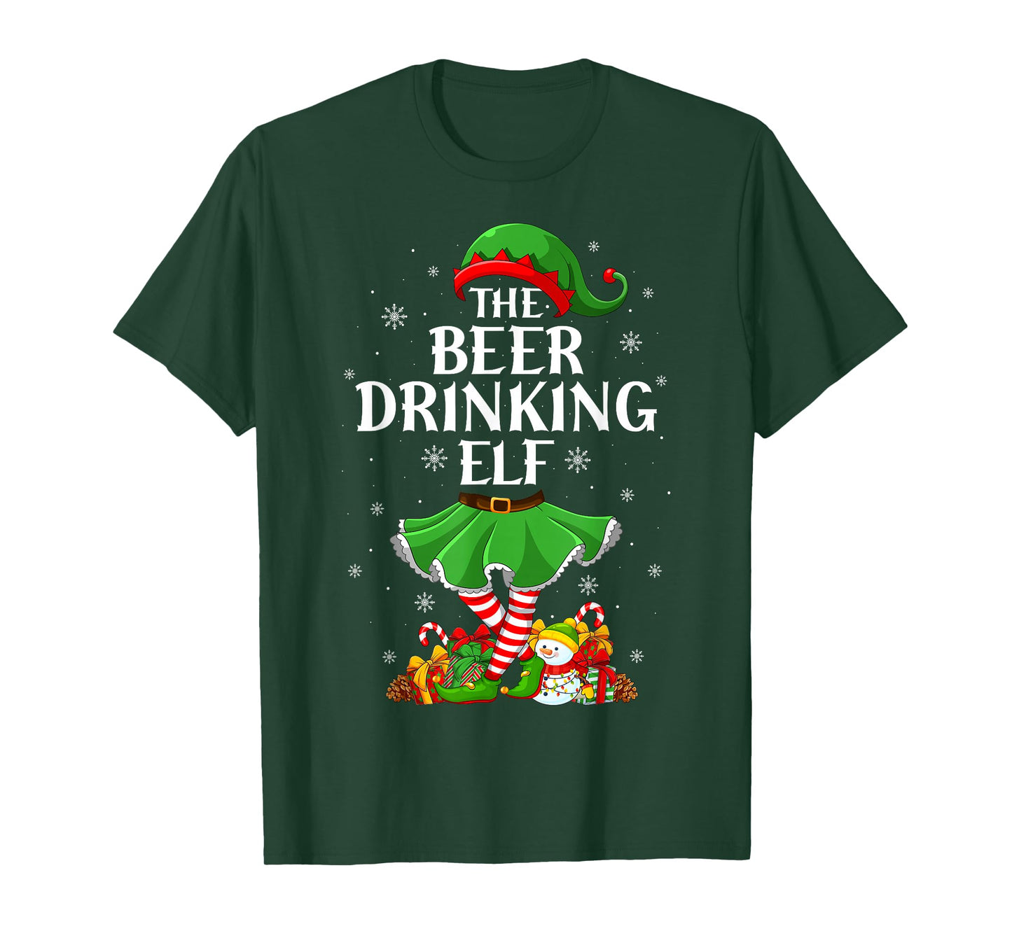 Beer Drinking Elf Christmas Family Elf Squad Xmas Girl Women T-Shirt
