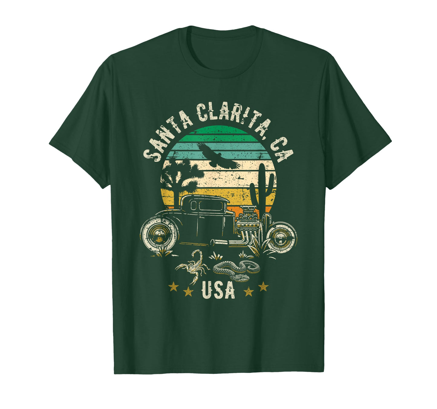 Santa Clarita California USA Hotrod Retro Sunset Design T-Shirt