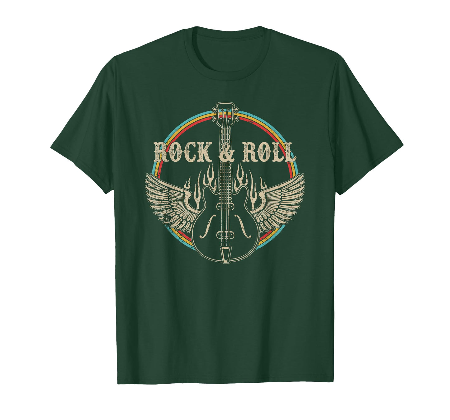 Vintage Retro 80s Rock & Roll Music Tee Rock On Guitar Wings T-Shirt