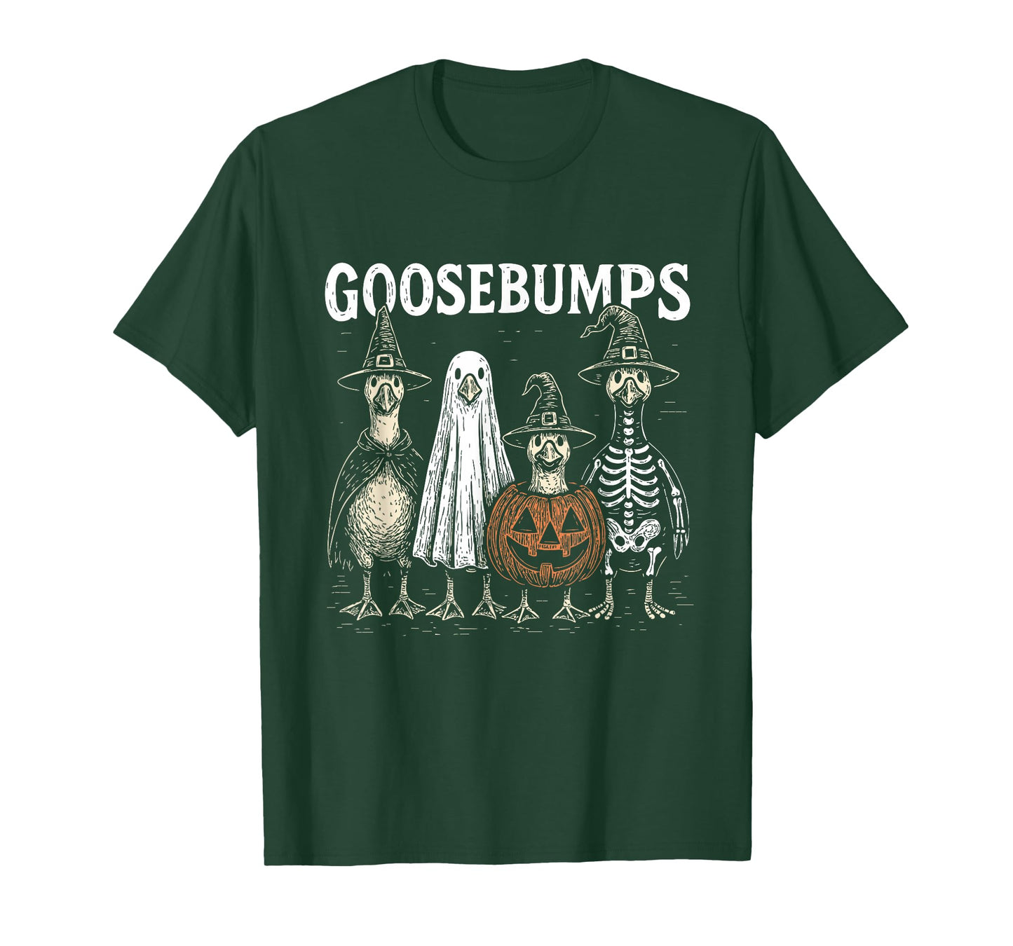 Funny Halloween Spooky Season Goose Pumpkin Illustration T-Shirt