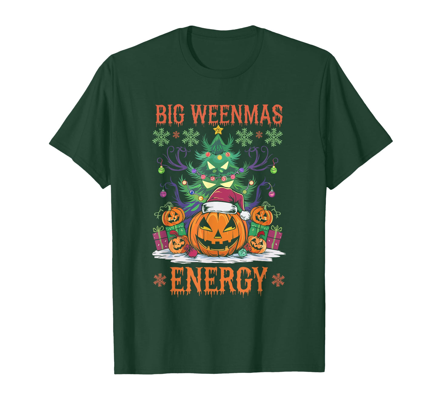 Big Weenmas Energy Jack-O-Lantern Pumpkin & Christmas Tree T-Shirt
