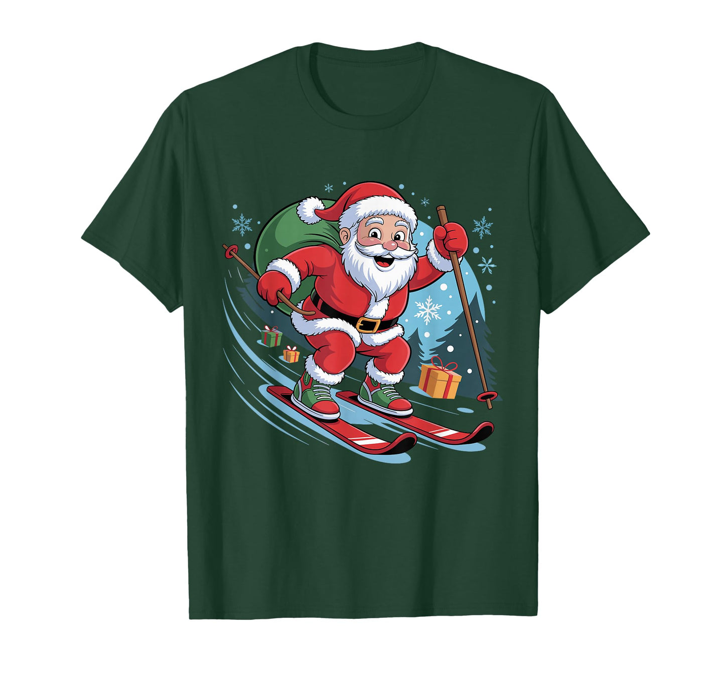 Funny Santa Skiing Lover Holiday Christmas Xmas Pajama T-Shirt