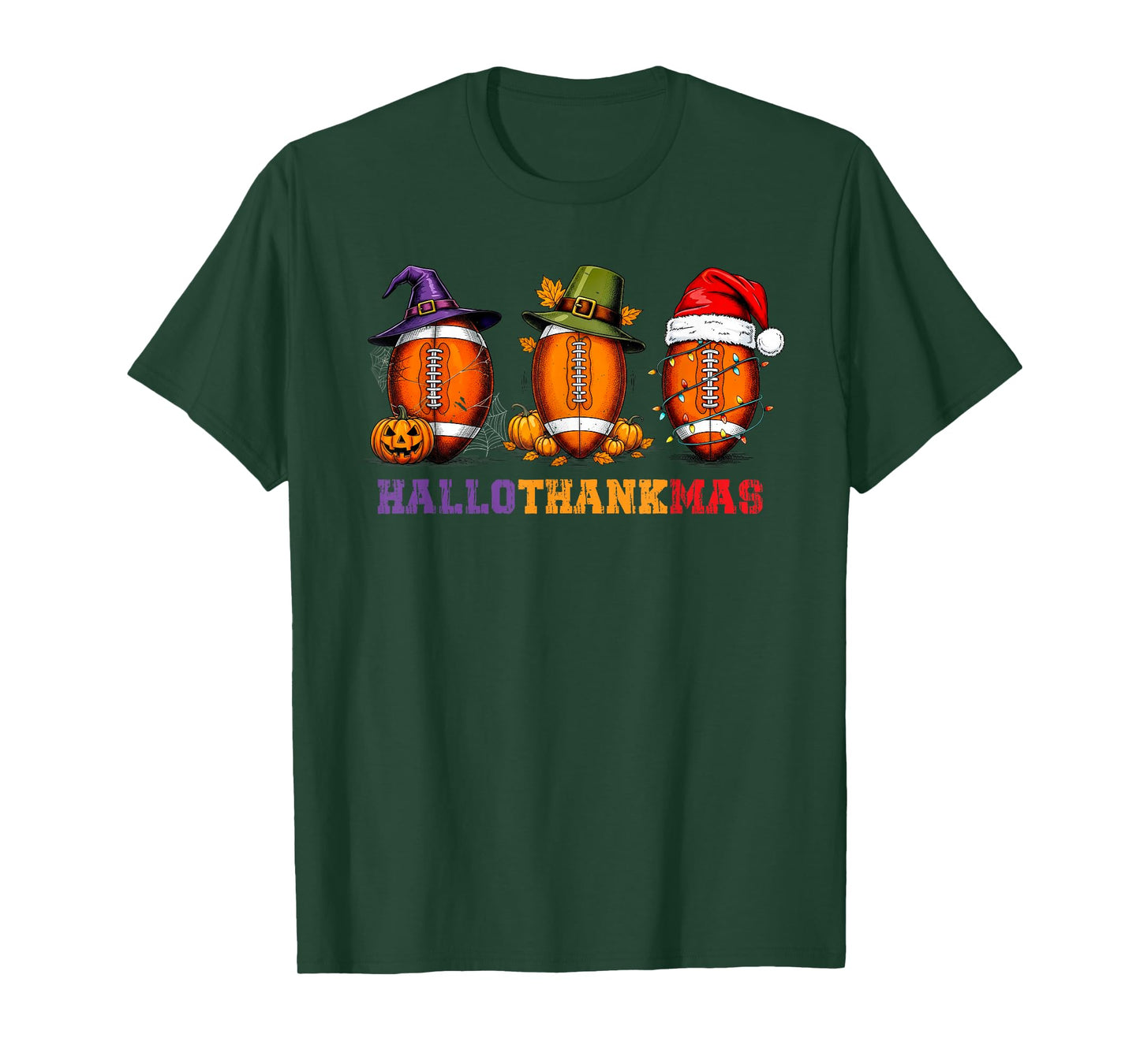 Funny HalloThankMas Football Halloween Thanksgiving Xmas T-Shirt