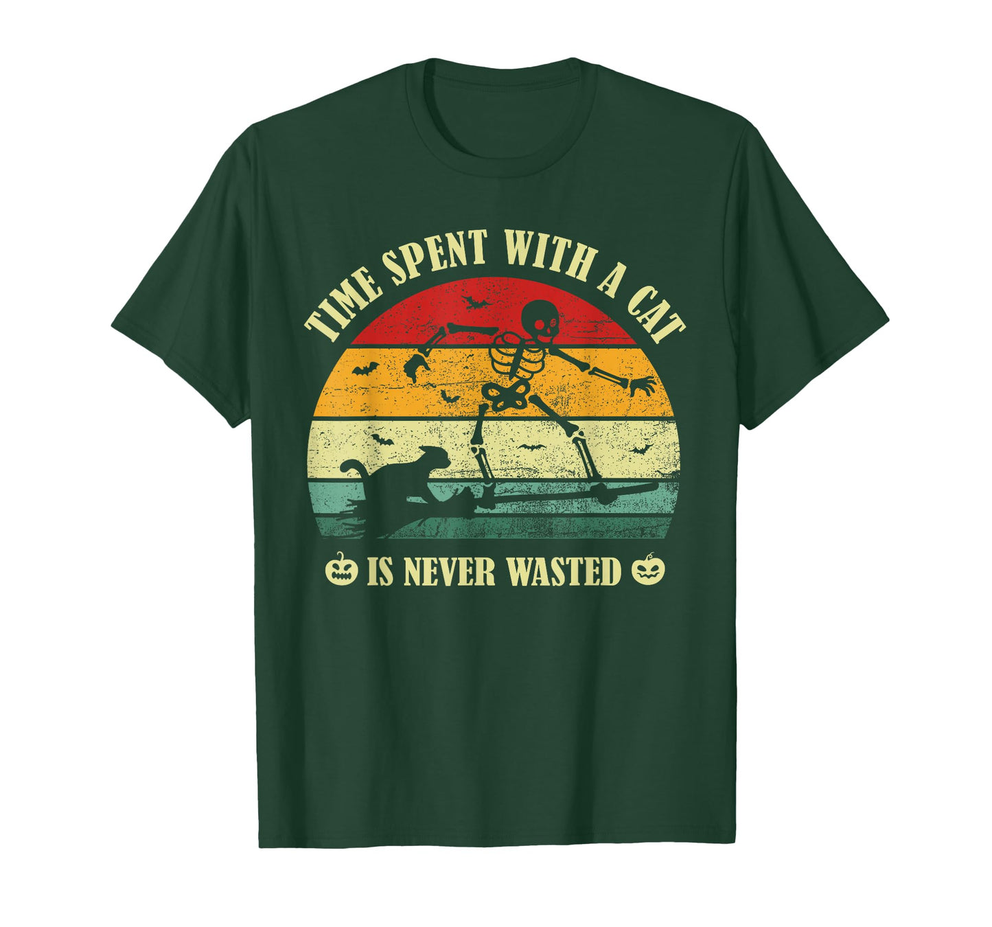 Time Spent with A Cat is Never Wasted Skeleton Halloween Fur T-Shirt