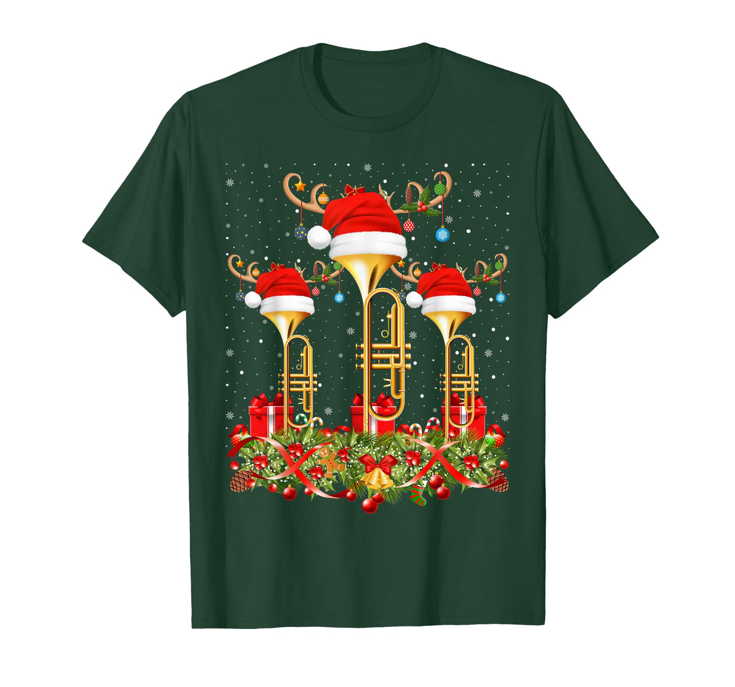 Jazz Music Lover Xmas Lighting Musical Trumpet Christmas T-Shirt