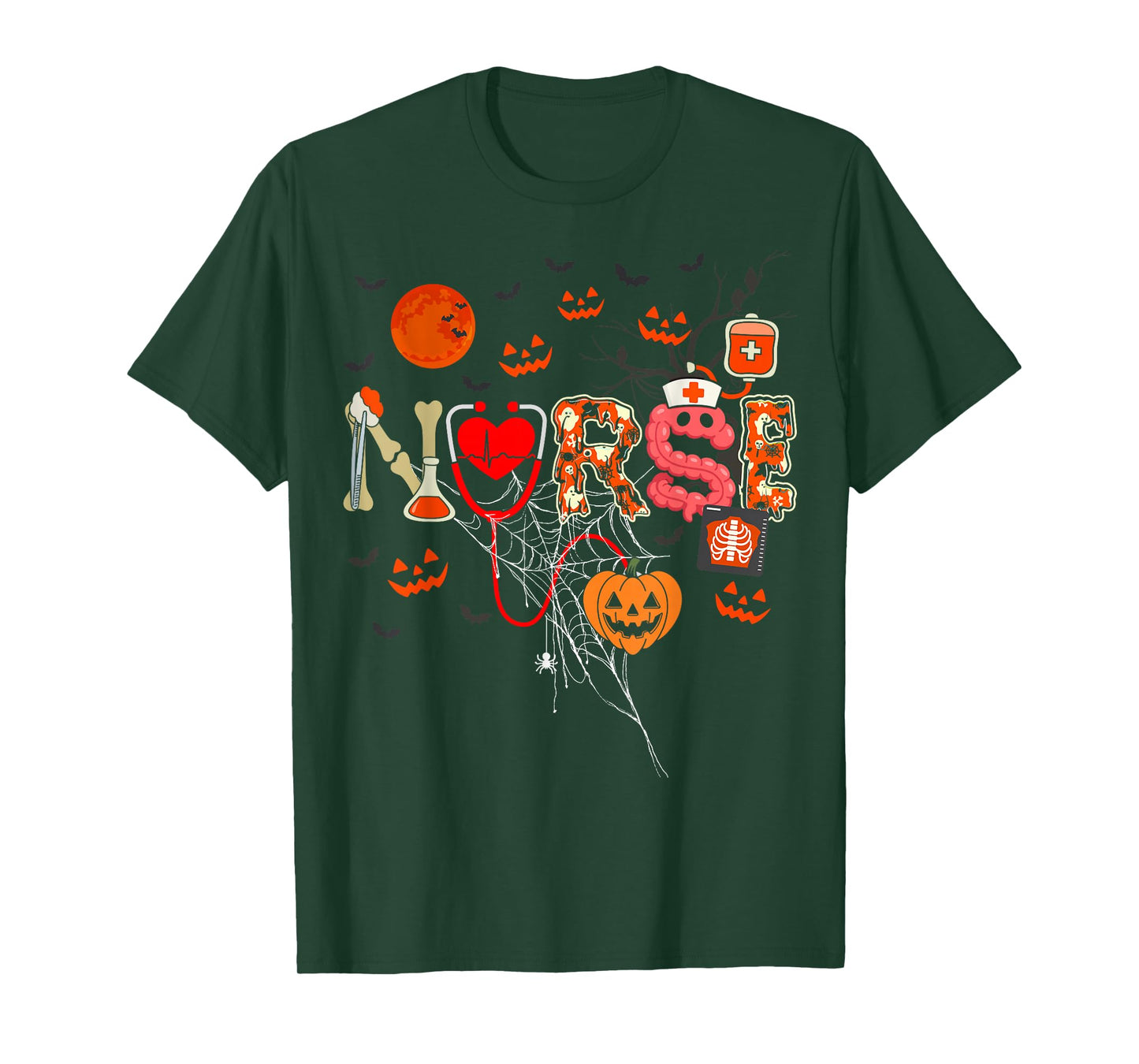 Nurse Funny Stethoscope Nurse Pumpkin Skull Lover Halloween T-Shirt
