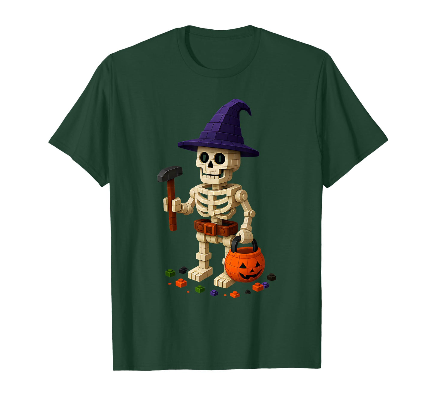 Retro Halloween Brick Skeleton Master Builder T-Shirt