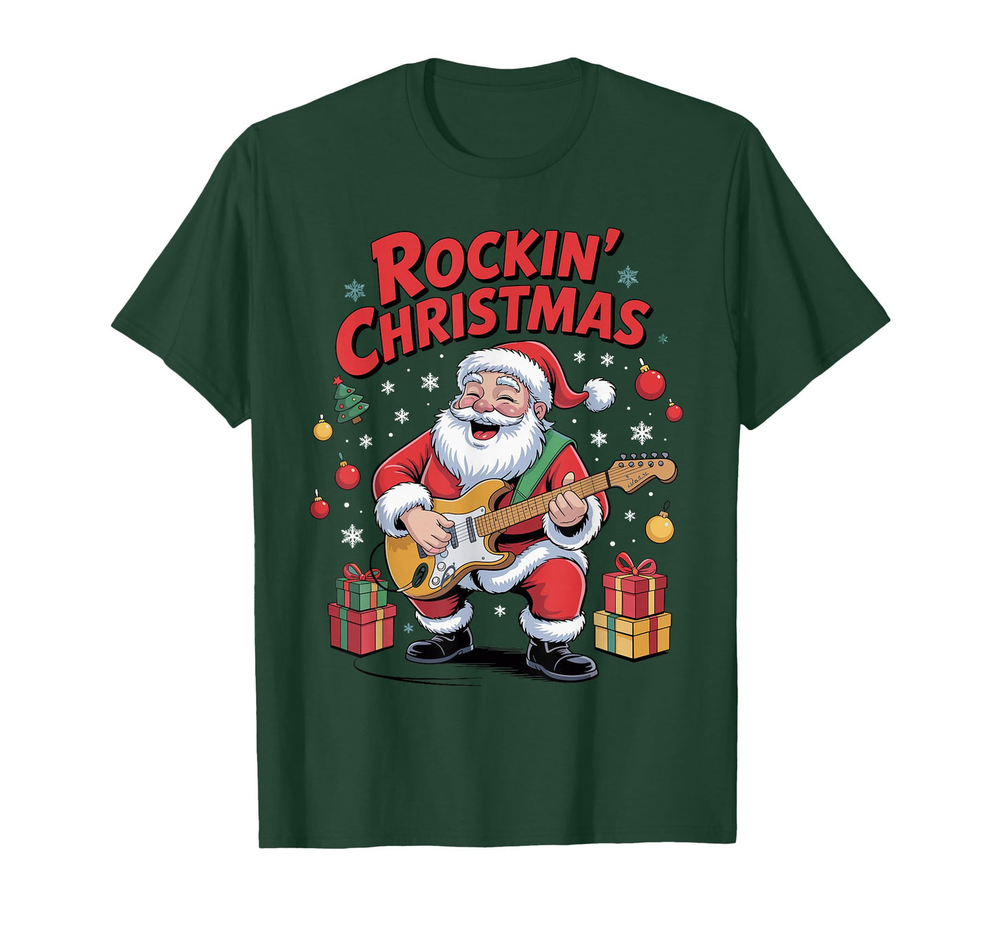 Funny Santa Playing Guitar Holiday Chrismas Xmas Pajama T-Shirt