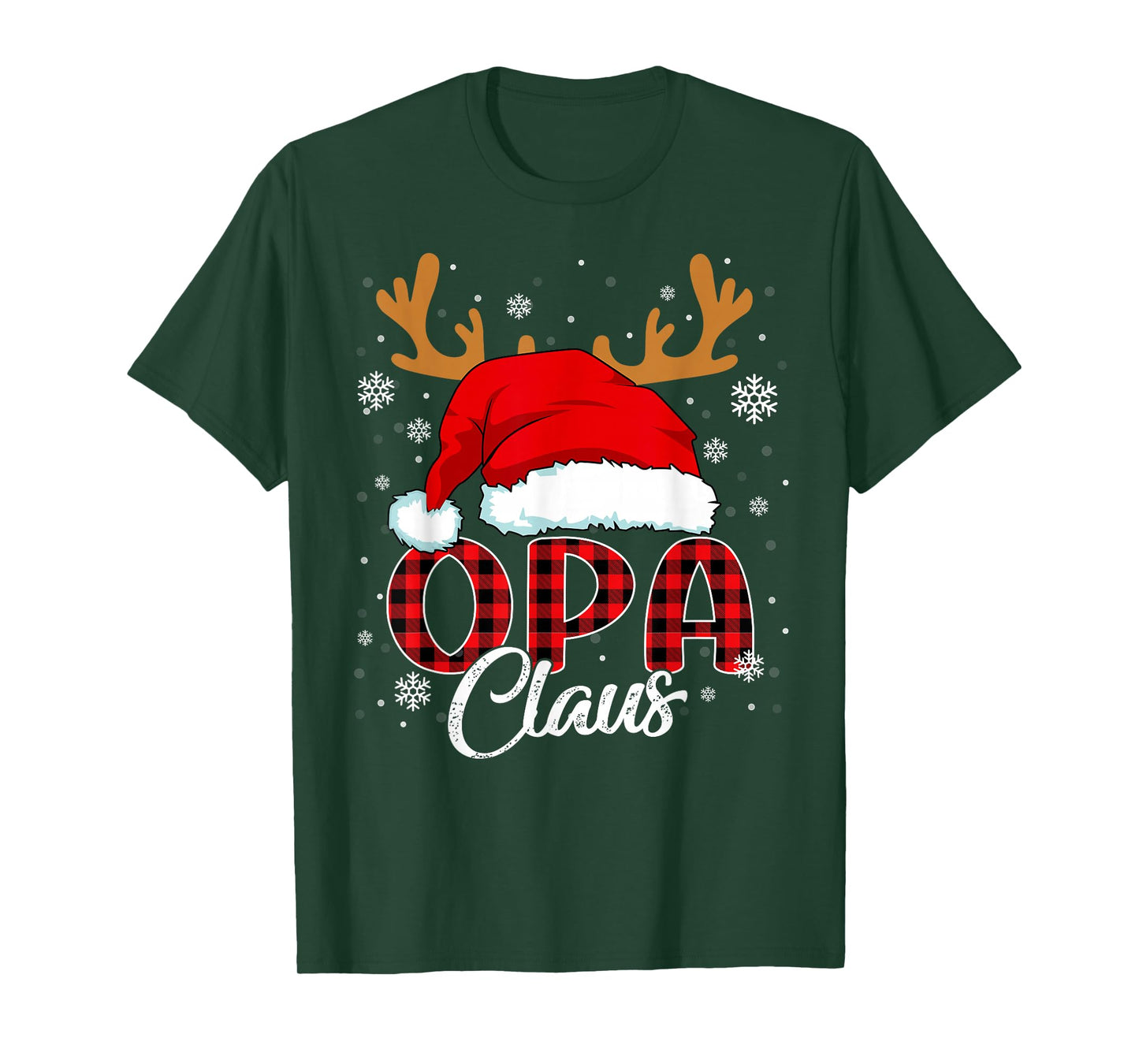 Opa Claus Santa Hat Christmas Red Plaid Matching Family Xmas T-Shirt