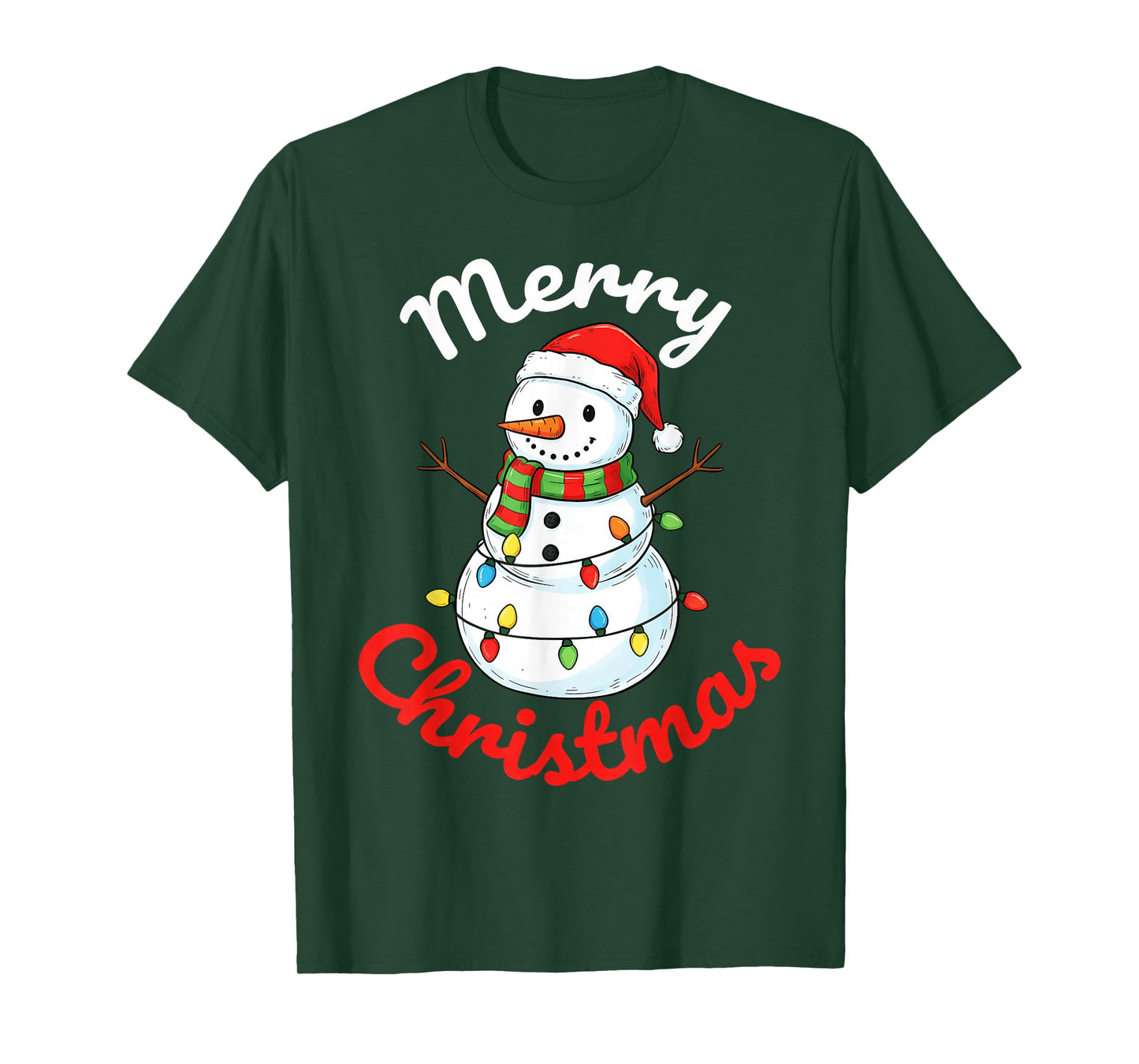 Merry Christmas Snowman Santa Hat Holiday Kids Men Women T-Shirt