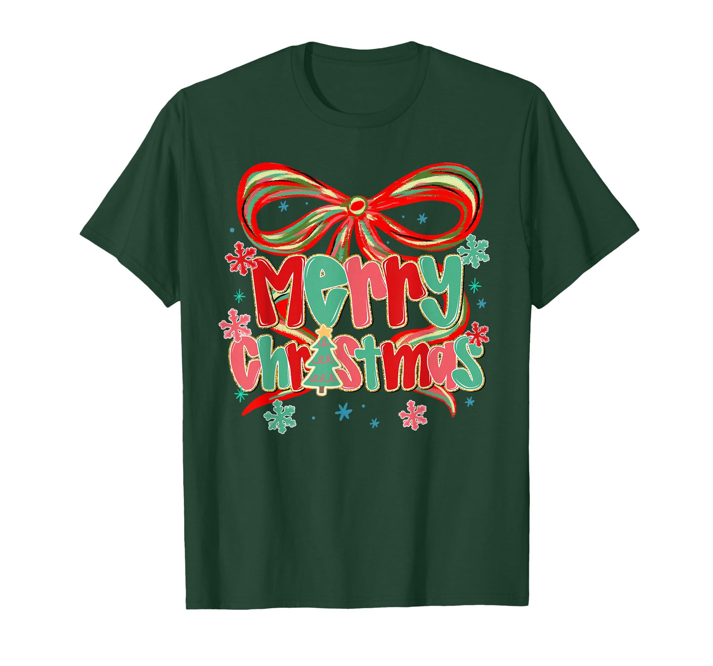 Coquette Bow Merry Christmas Xmas Family Pajamas Holiday T-Shirt