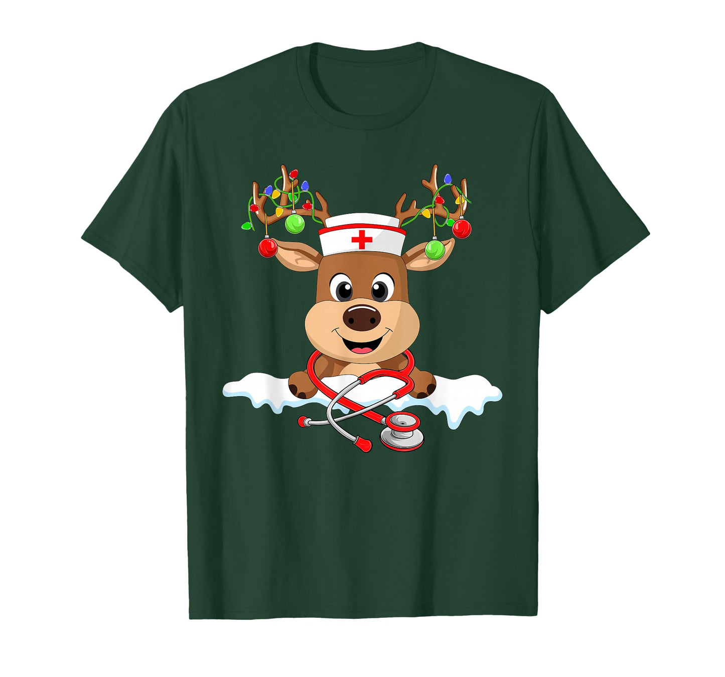 Reindeer Nurse Christmas Pajamas Nursing Scrub Tops Xmas T-Shirt