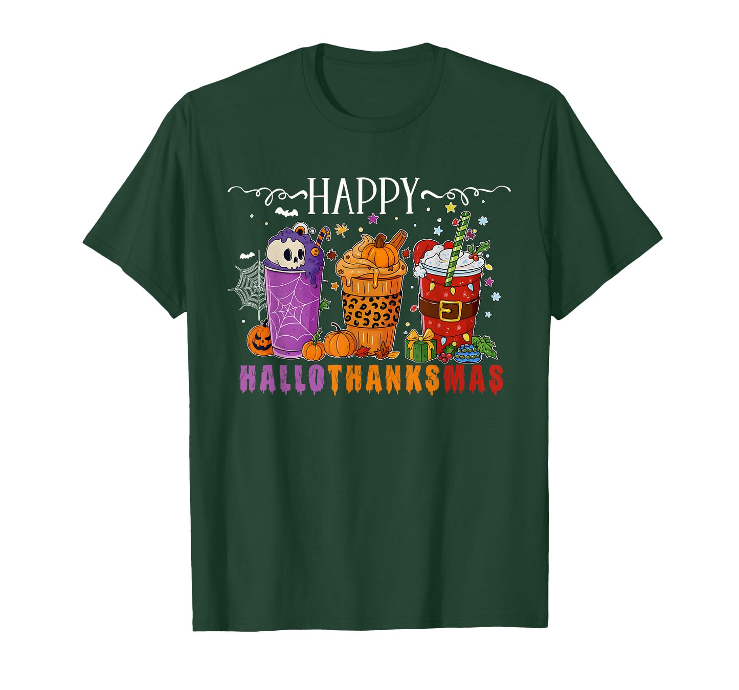 Happy Hallothanksmas Funny Halloween Thanksgiving Christmas T-Shirt
