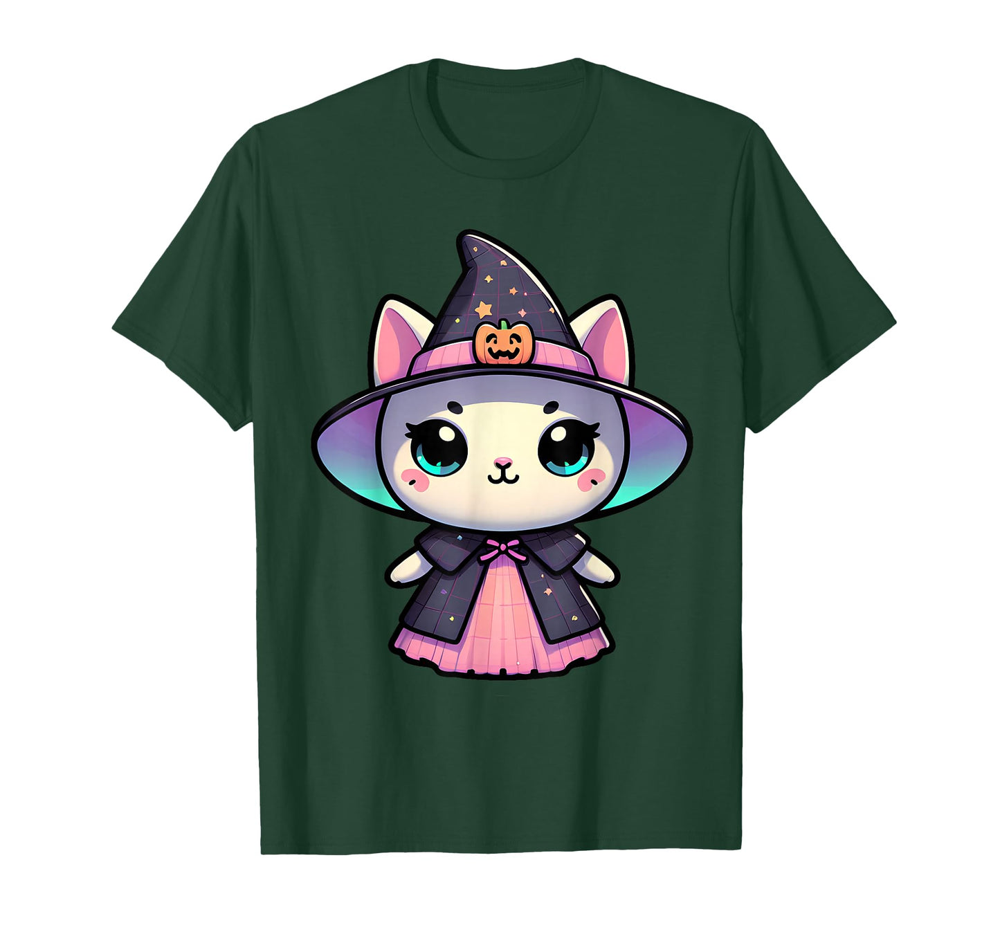 Kawaii Halloween Cat Witch Pumpkin Hat Cute Pastel Magic Art T-Shirt